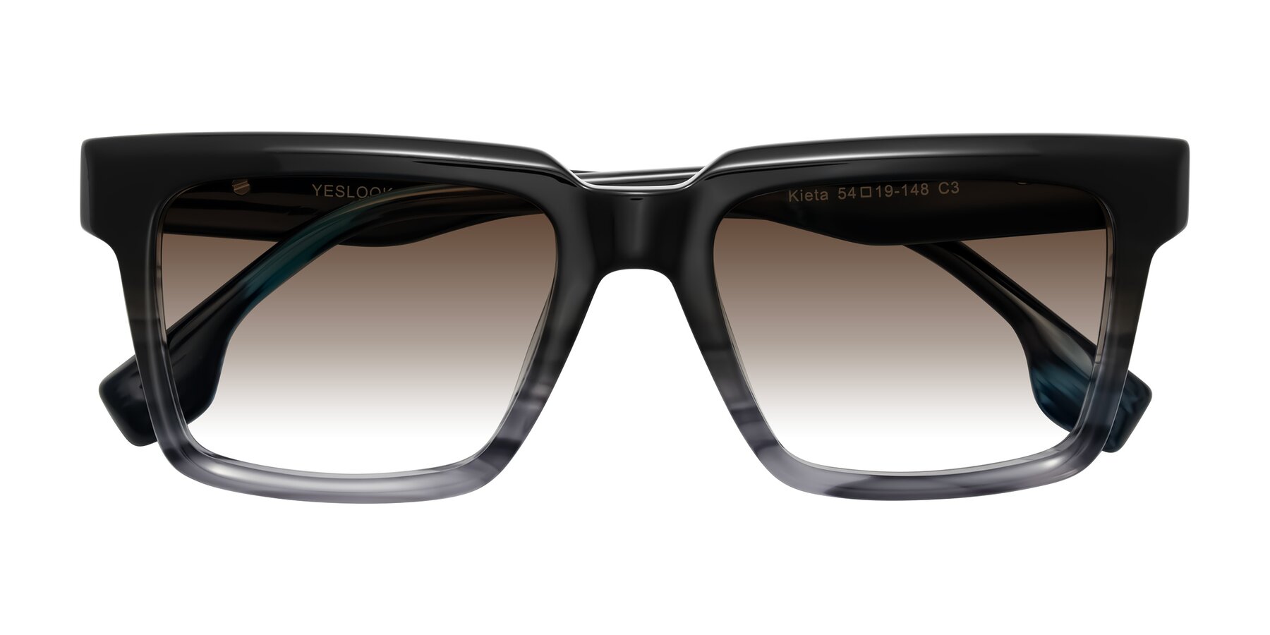 Folded Front of Kieta in Gradient Gray/Blue Striped with Brown Gradient Lenses