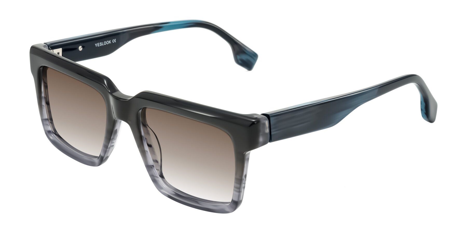 Angle of Kieta in Gradient Gray/Blue Striped with Brown Gradient Lenses