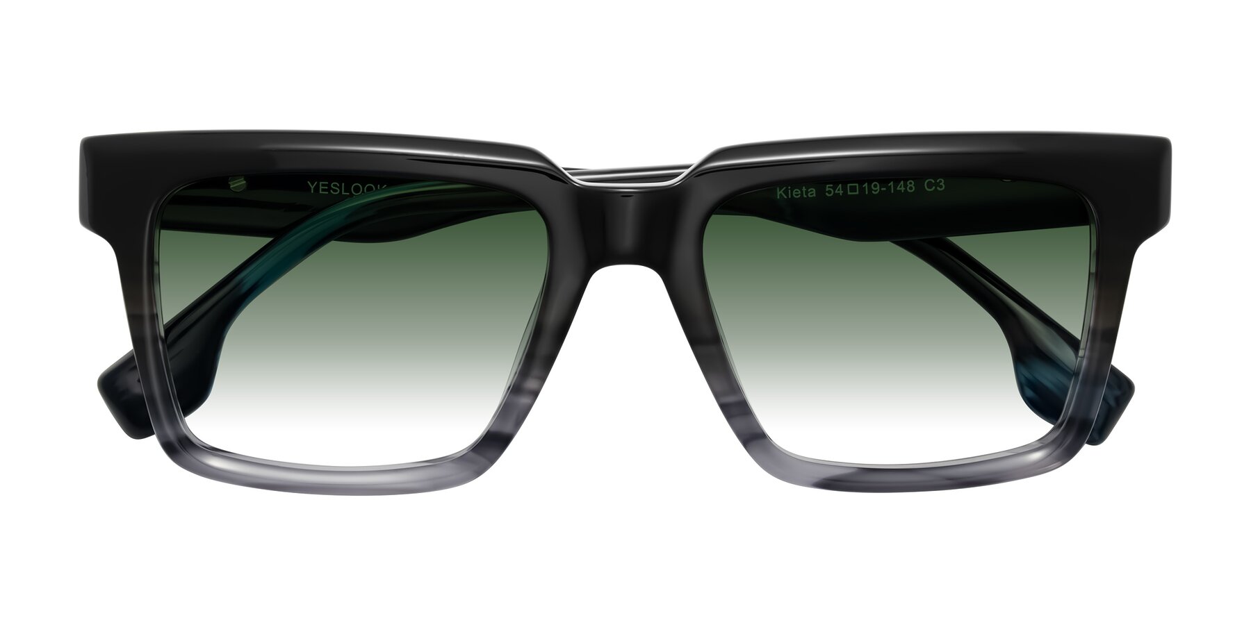 Folded Front of Kieta in Gradient Gray/Blue Striped with Green Gradient Lenses