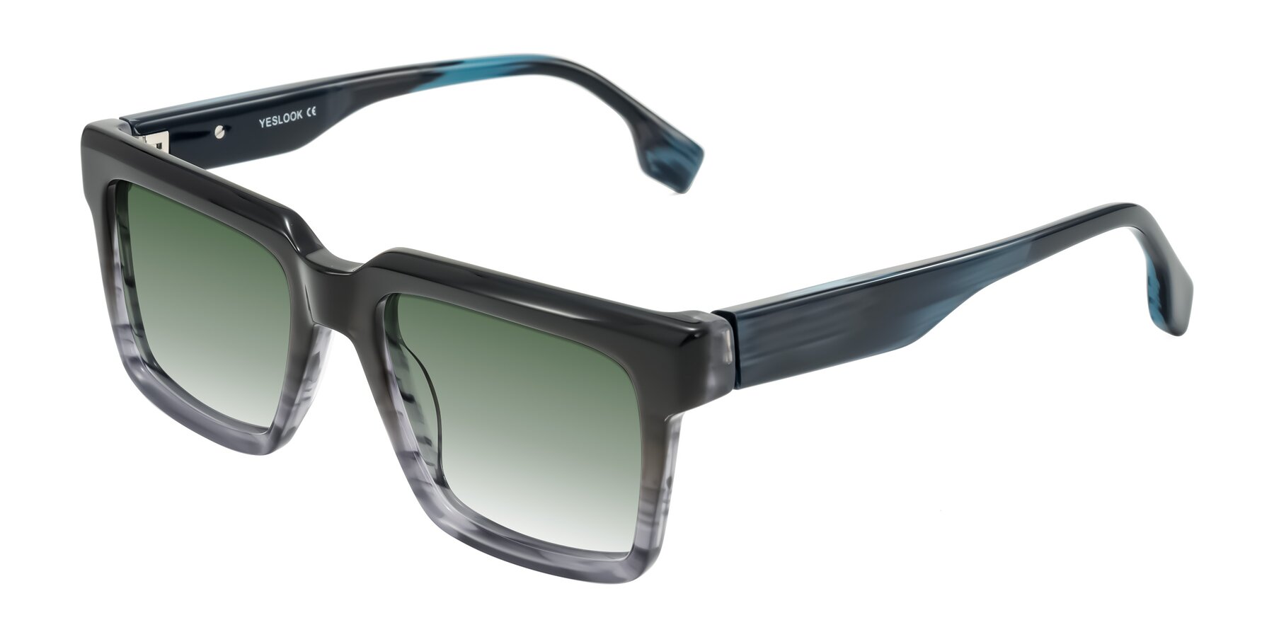 Angle of Kieta in Gradient Gray/Blue Striped with Green Gradient Lenses