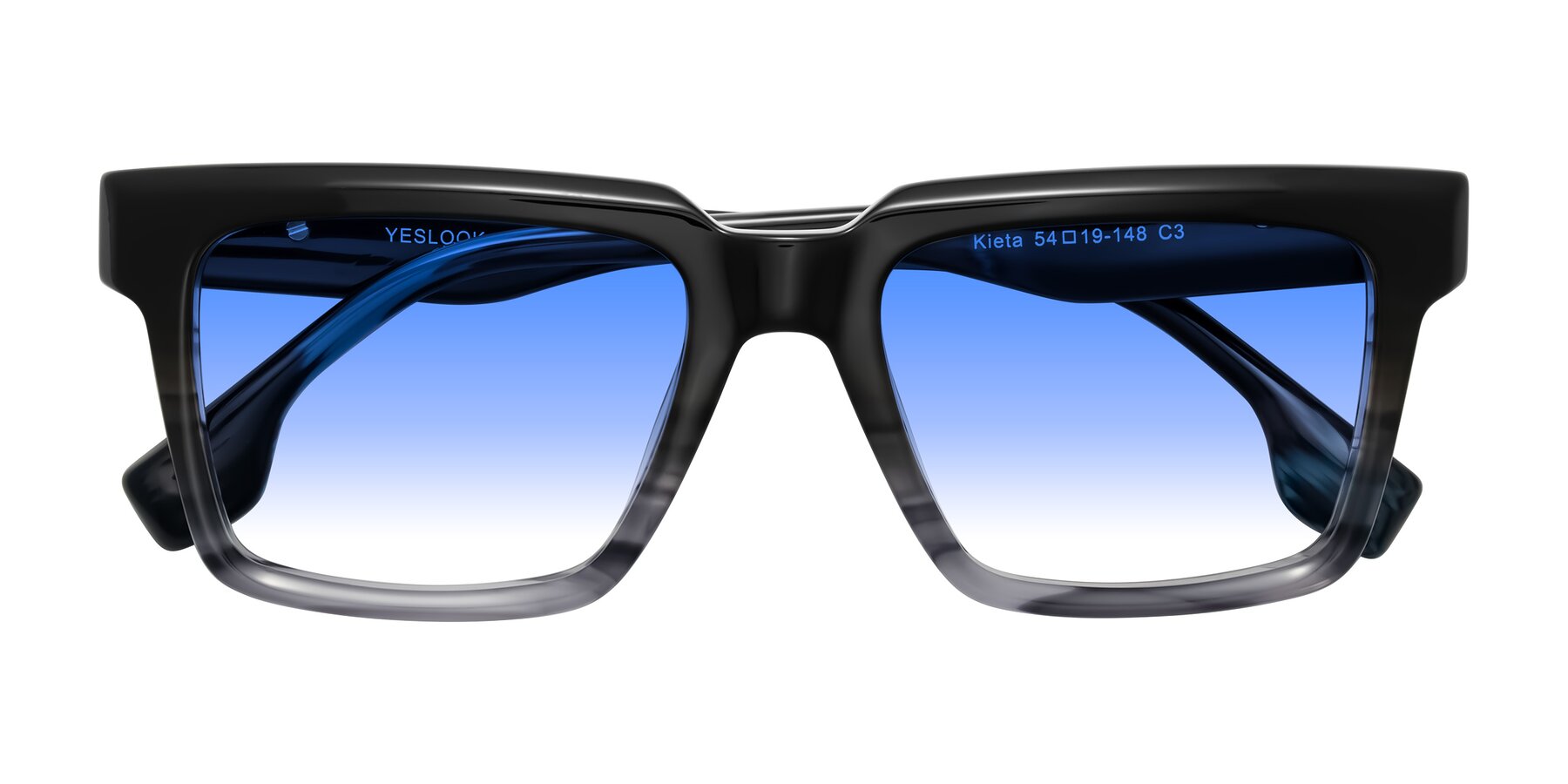 Folded Front of Kieta in Gradient Gray/Blue Striped with Blue Gradient Lenses