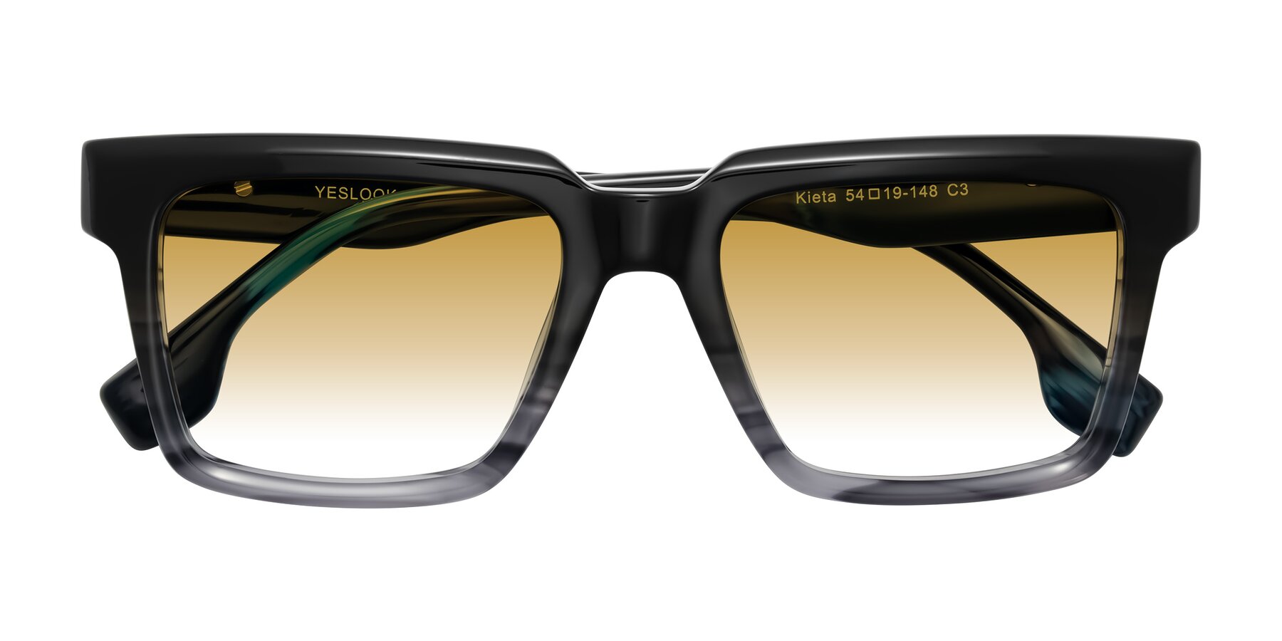 Folded Front of Kieta in Gradient Gray/Blue Striped with Champagne Gradient Lenses