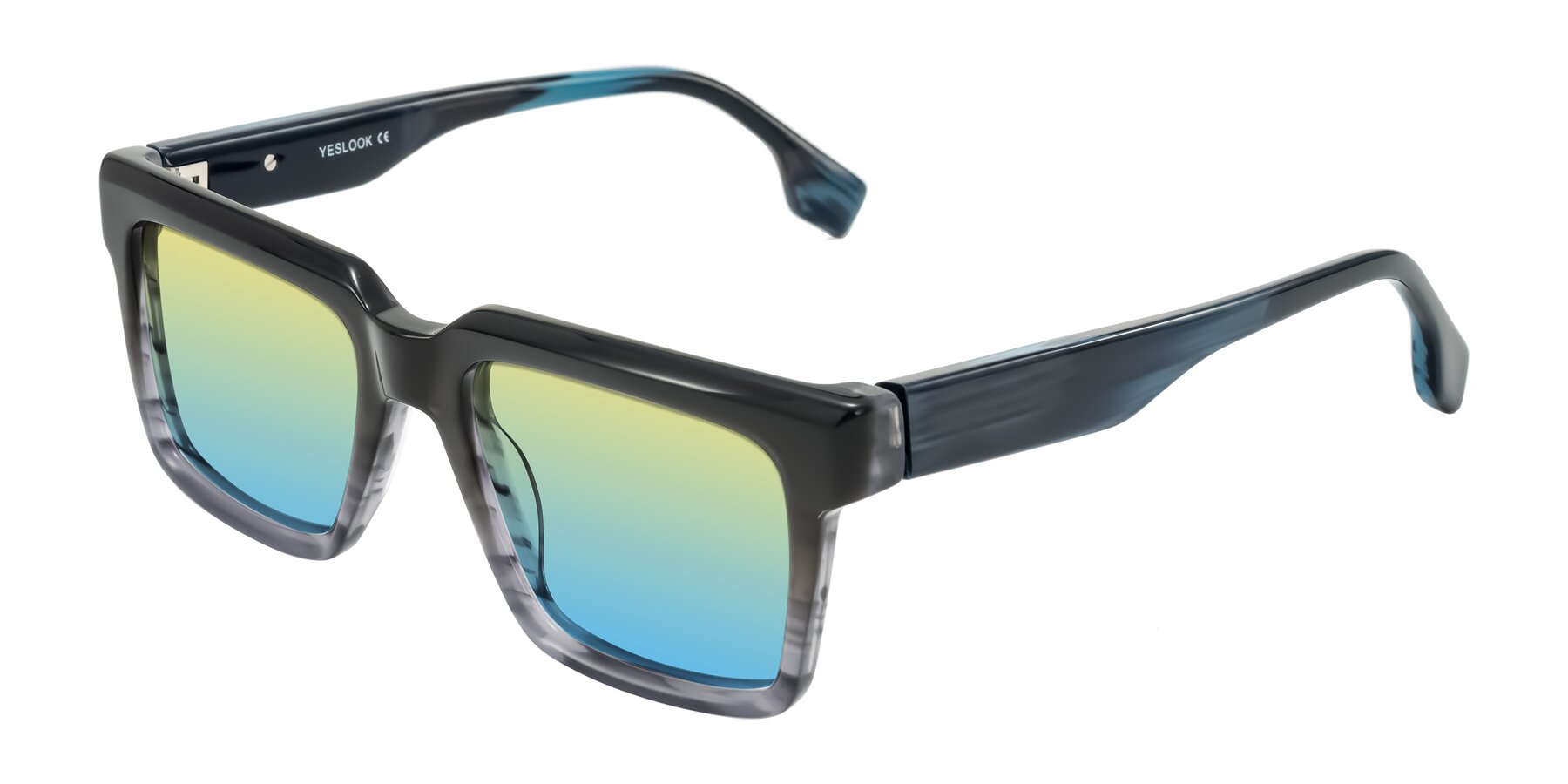 Angle of Kieta in Gradient Gray/Blue Striped with Yellow / Blue Gradient Lenses