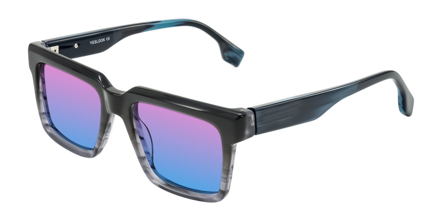 Angle of Kieta in Gradient Gray/Blue Striped with Pink / Blue Gradient Lenses