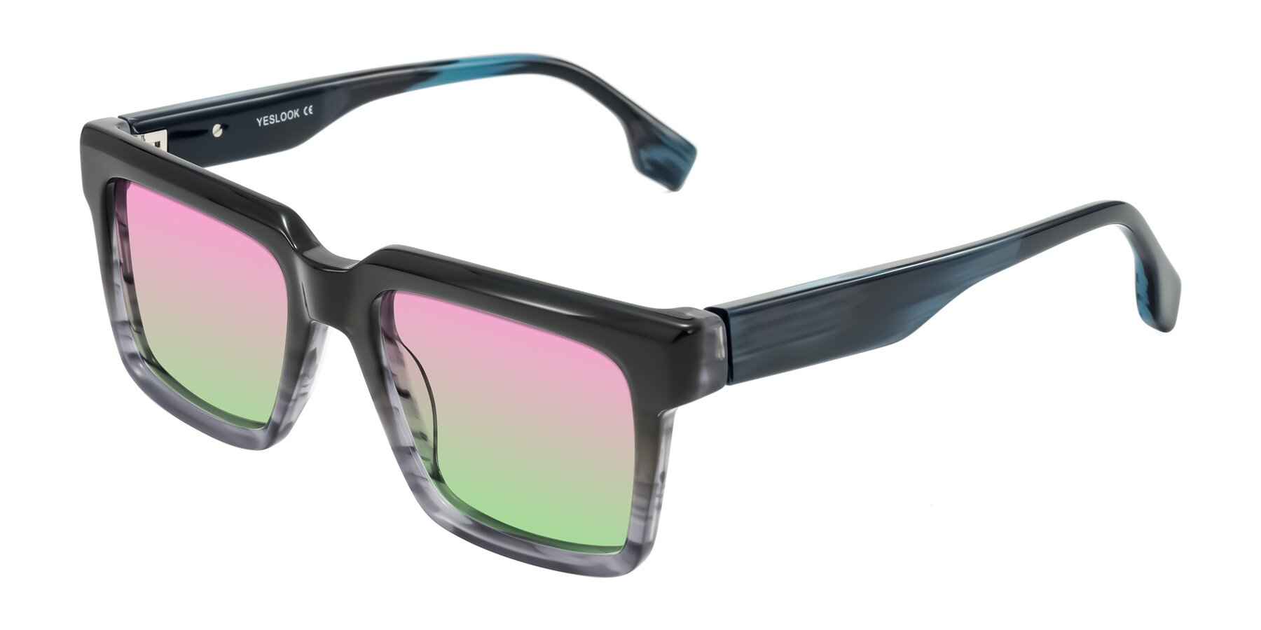 Angle of Kieta in Gradient Gray/Blue Striped with Pink / Green Gradient Lenses