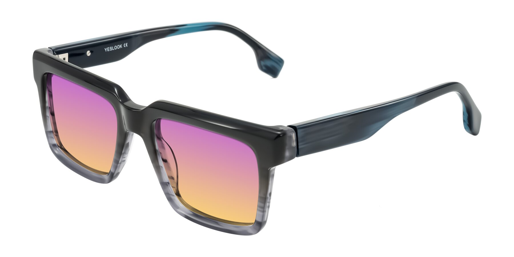 Angle of Kieta in Gradient Gray/Blue Striped with Purple / Yellow Gradient Lenses