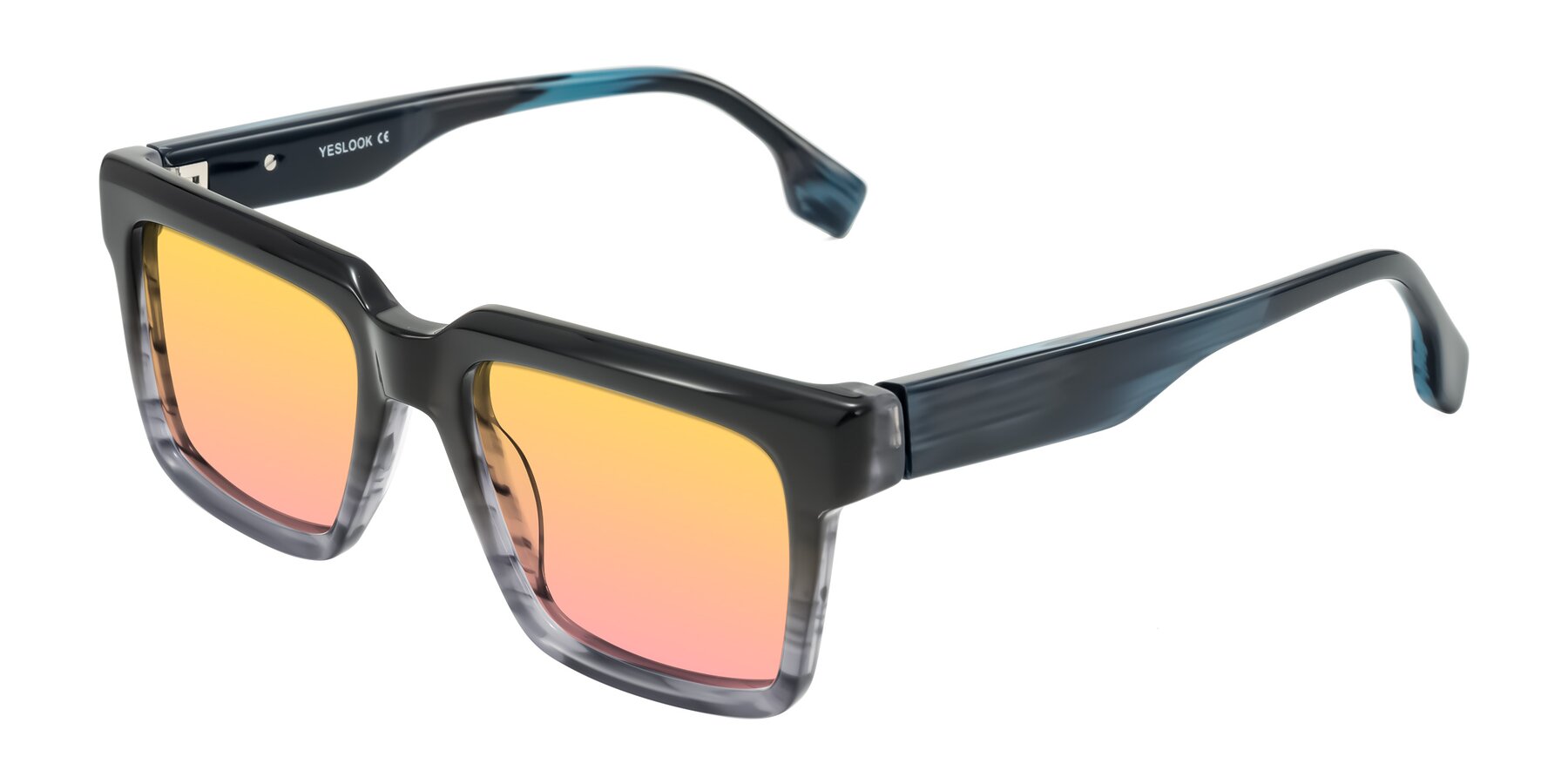 Angle of Kieta in Gradient Gray/Blue Striped with Yellow / Pink Gradient Lenses