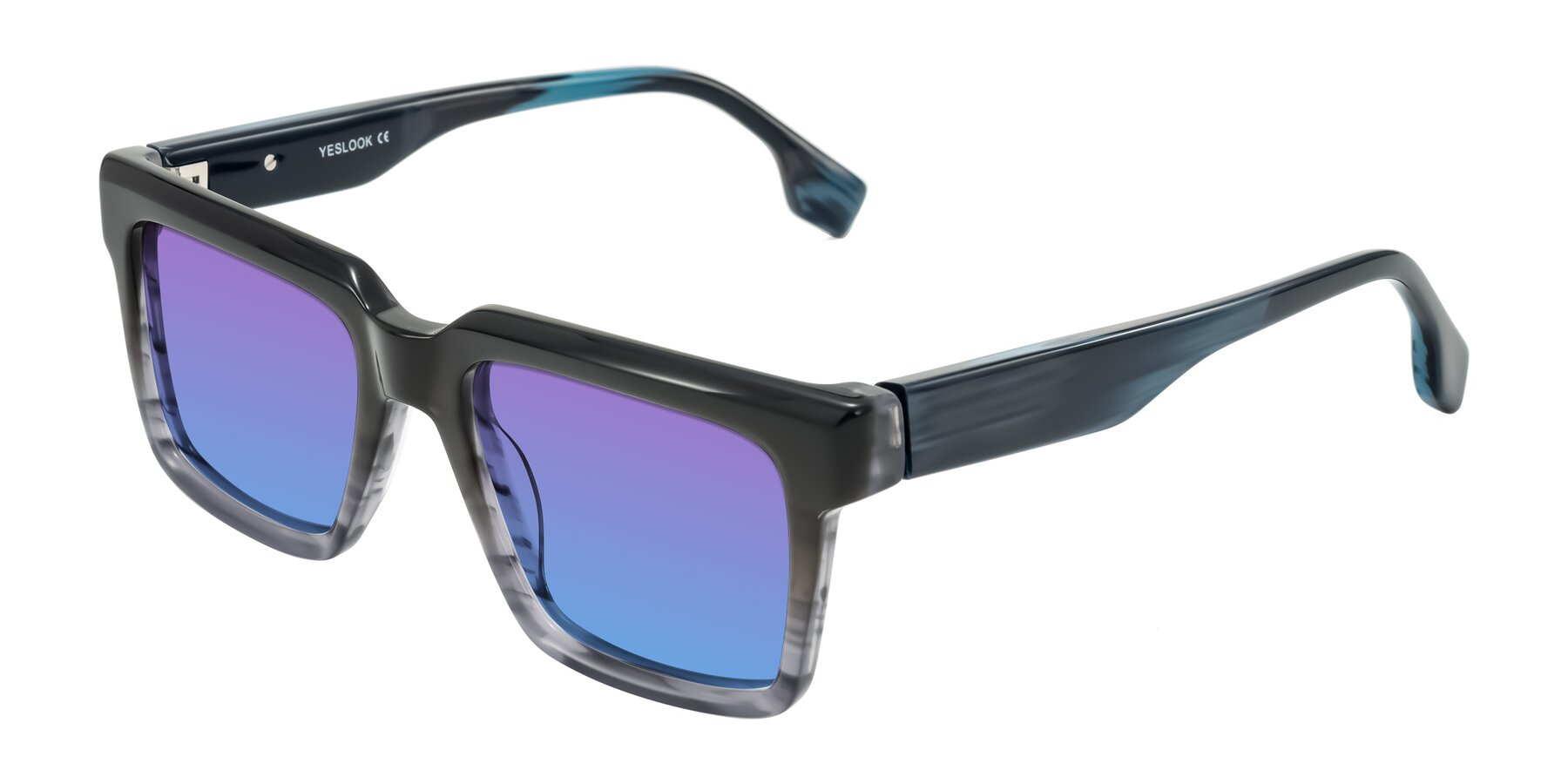 Angle of Kieta in Gradient Gray/Blue Striped with Purple / Blue Gradient Lenses