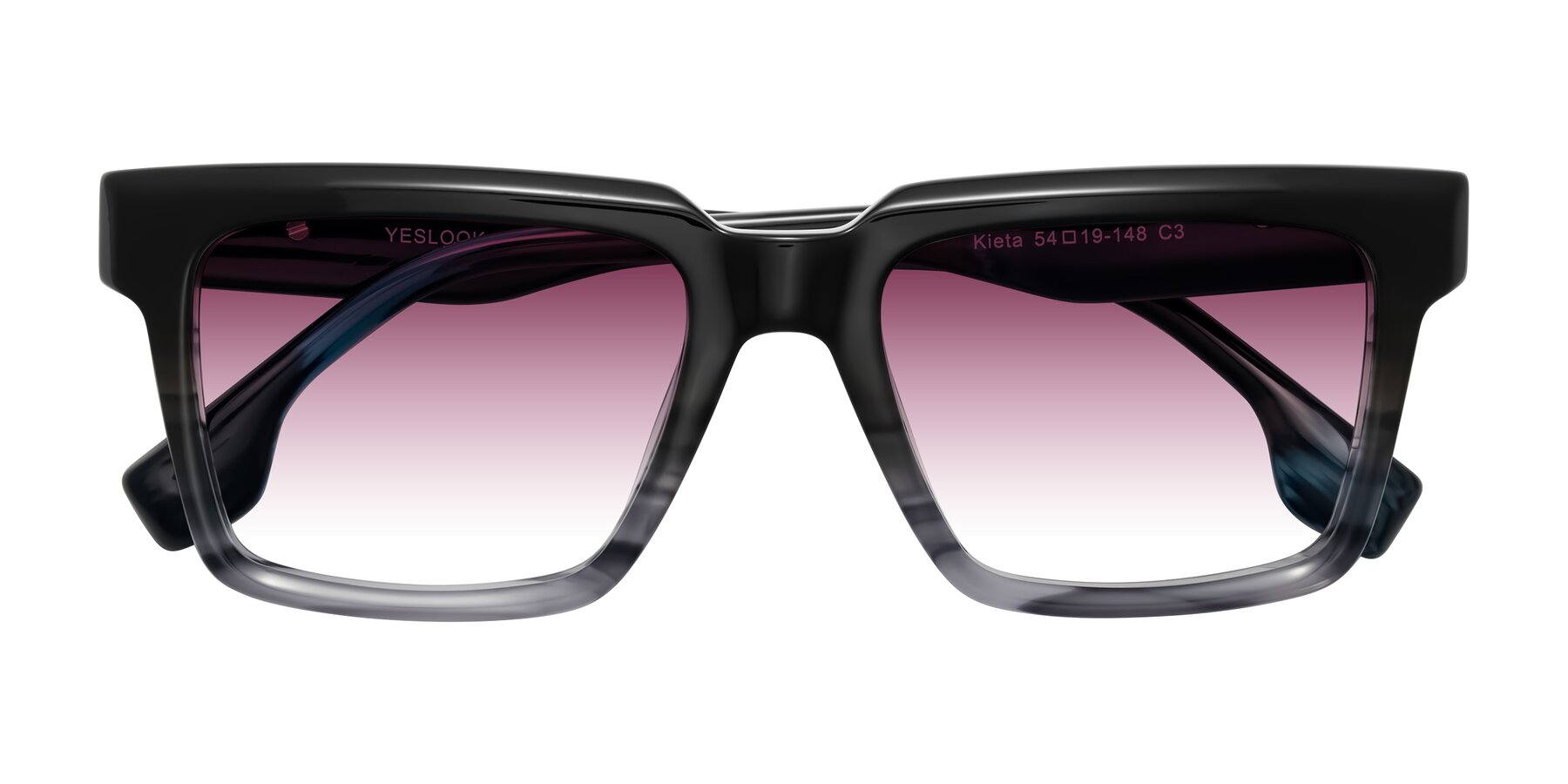 Folded Front of Kieta in Gradient Gray/Blue Striped with Wine Gradient Lenses