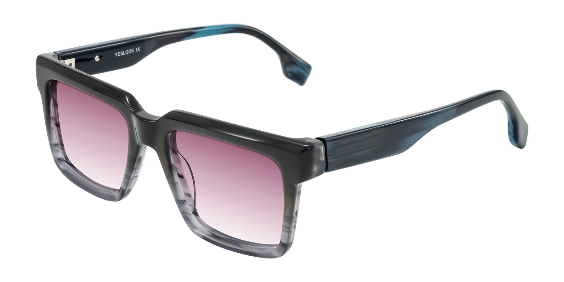 Angle of Kieta in Gradient Gray/Blue Striped with Wine Gradient Lenses