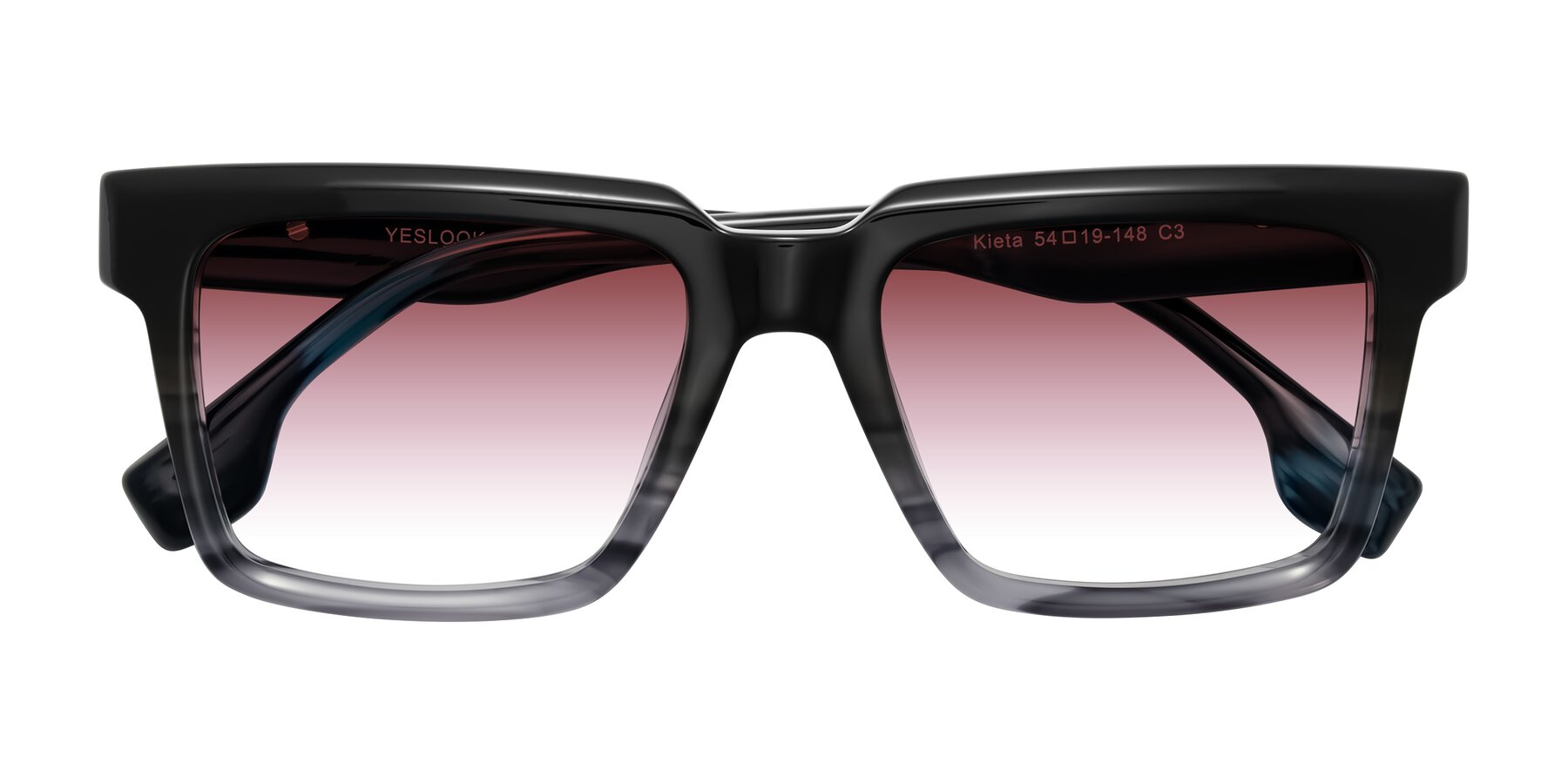 Folded Front of Kieta in Gradient Gray/Blue Striped with Garnet Gradient Lenses