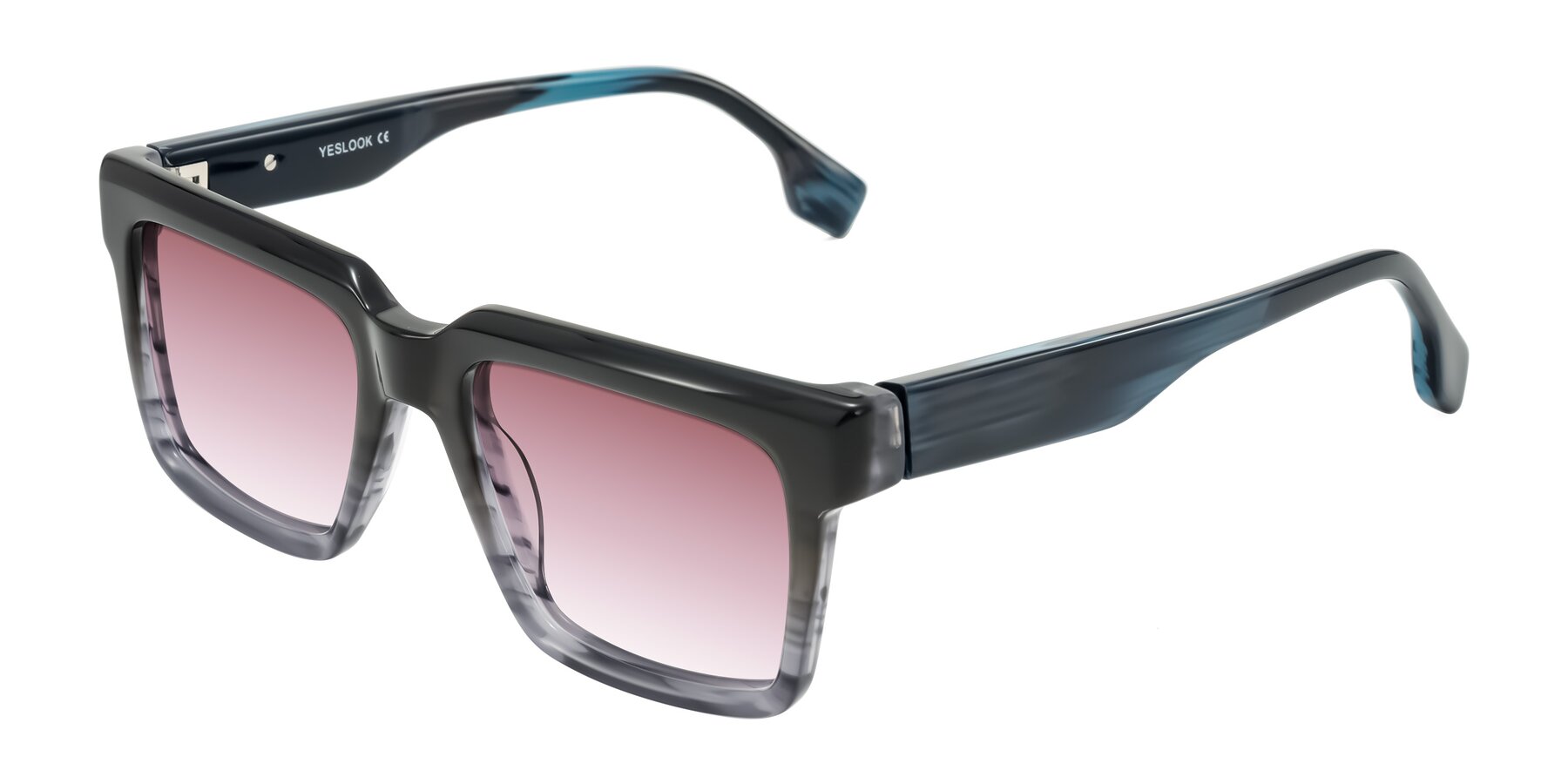 Angle of Kieta in Gradient Gray/Blue Striped with Garnet Gradient Lenses