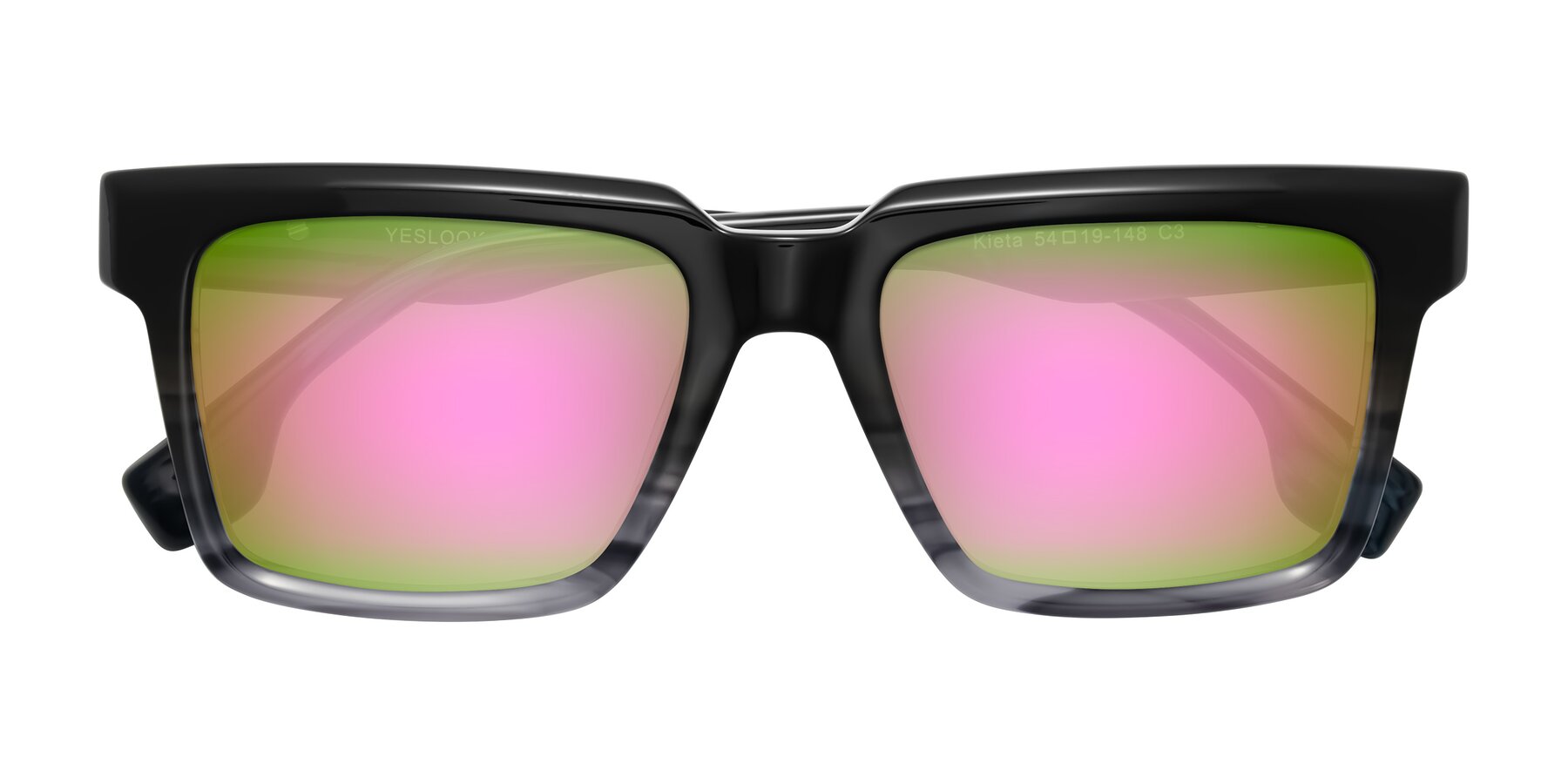 Folded Front of Kieta in Gradient Gray/Blue Striped with Pink Mirrored Lenses