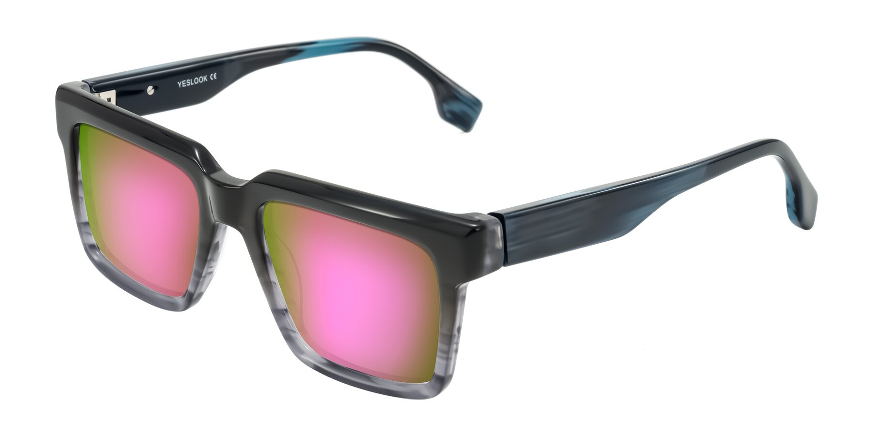Angle of Kieta in Gradient Gray/Blue Striped with Pink Mirrored Lenses