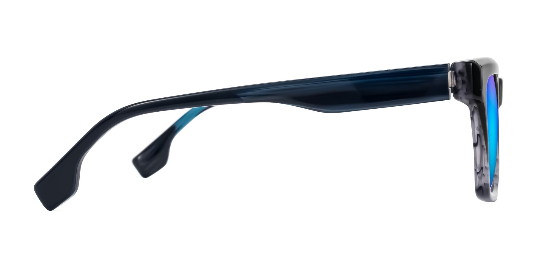 Side of Kieta in Gradient Gray/Blue Striped with Blue Mirrored Lenses