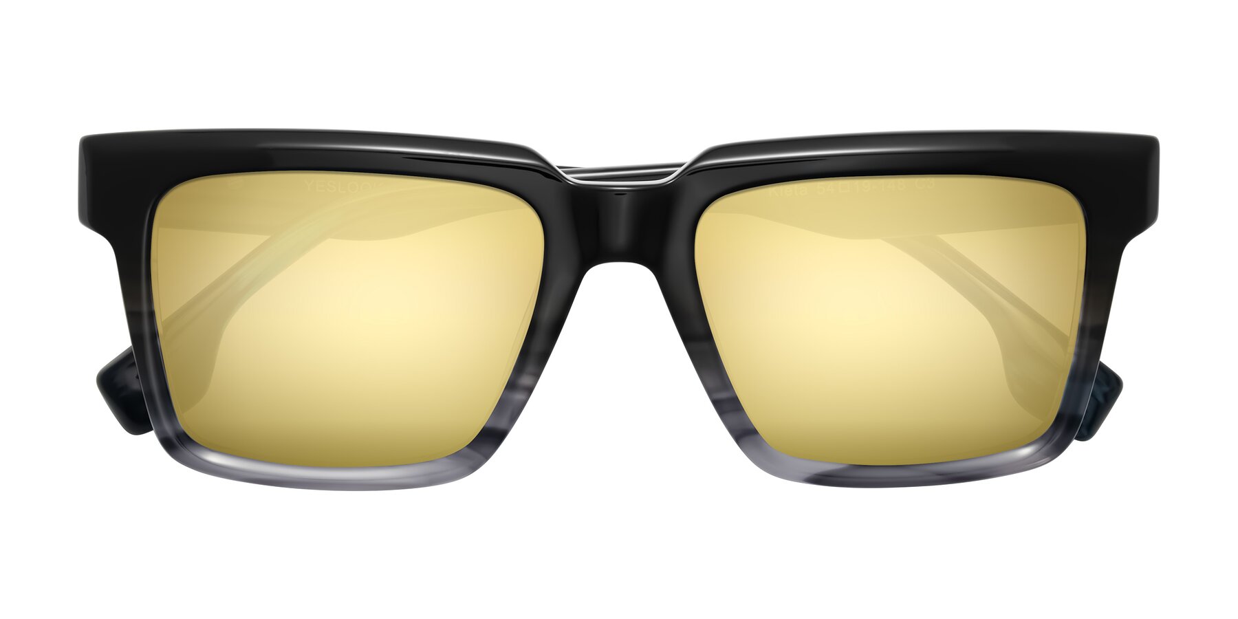 Folded Front of Kieta in Gradient Gray/Blue Striped with Gold Mirrored Lenses