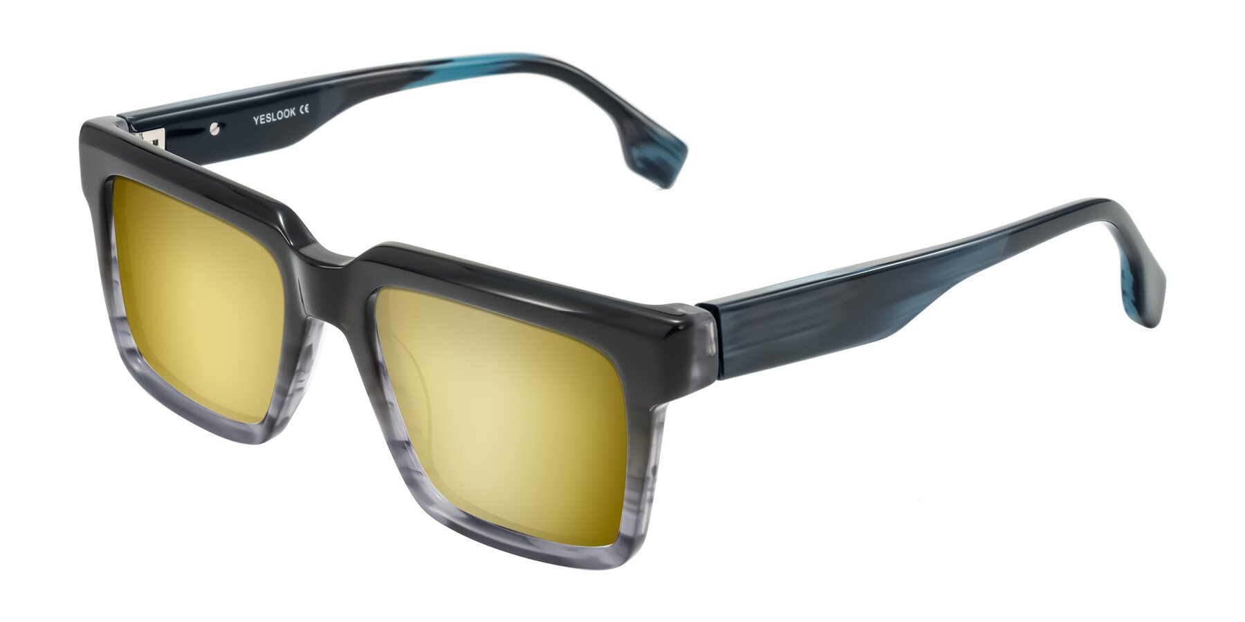 Angle of Kieta in Gradient Gray/Blue Striped with Gold Mirrored Lenses