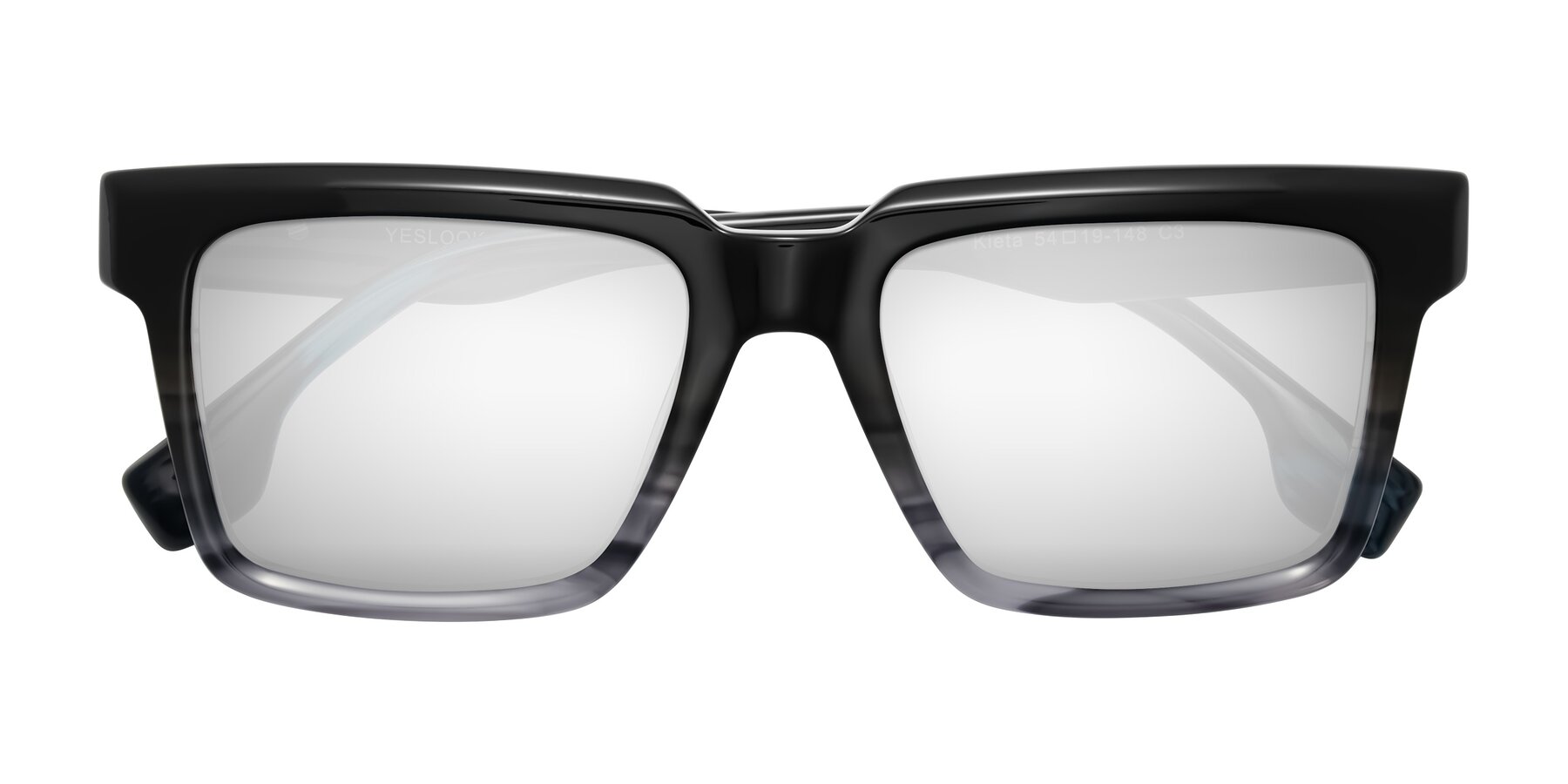 Folded Front of Kieta in Gradient Gray/Blue Striped with Silver Mirrored Lenses