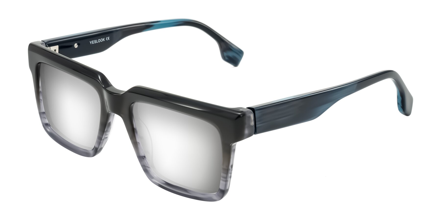 Angle of Kieta in Gradient Gray/Blue Striped with Silver Mirrored Lenses