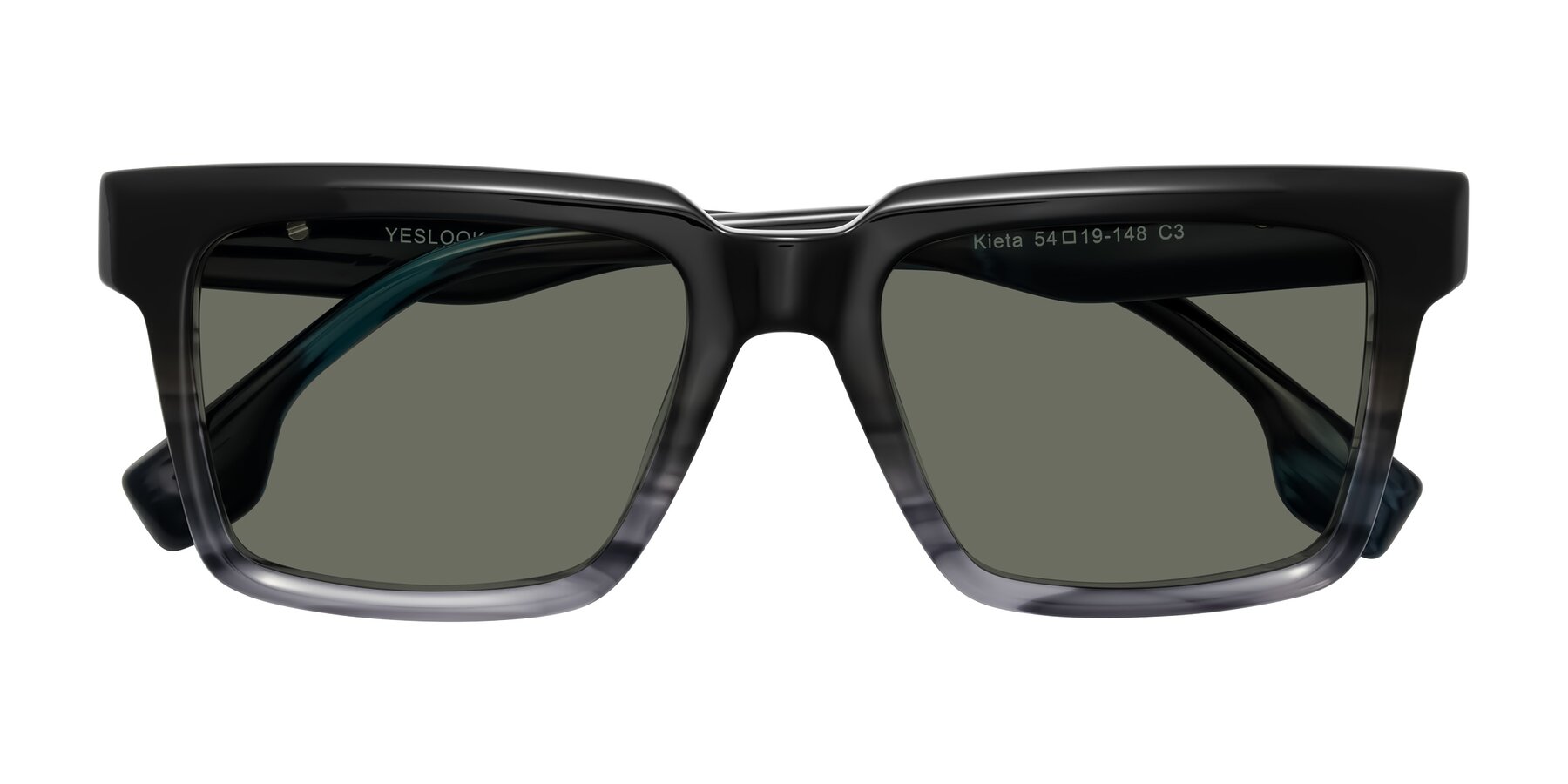 Folded Front of Kieta in Gradient Gray/Blue Striped with Gray Polarized Lenses