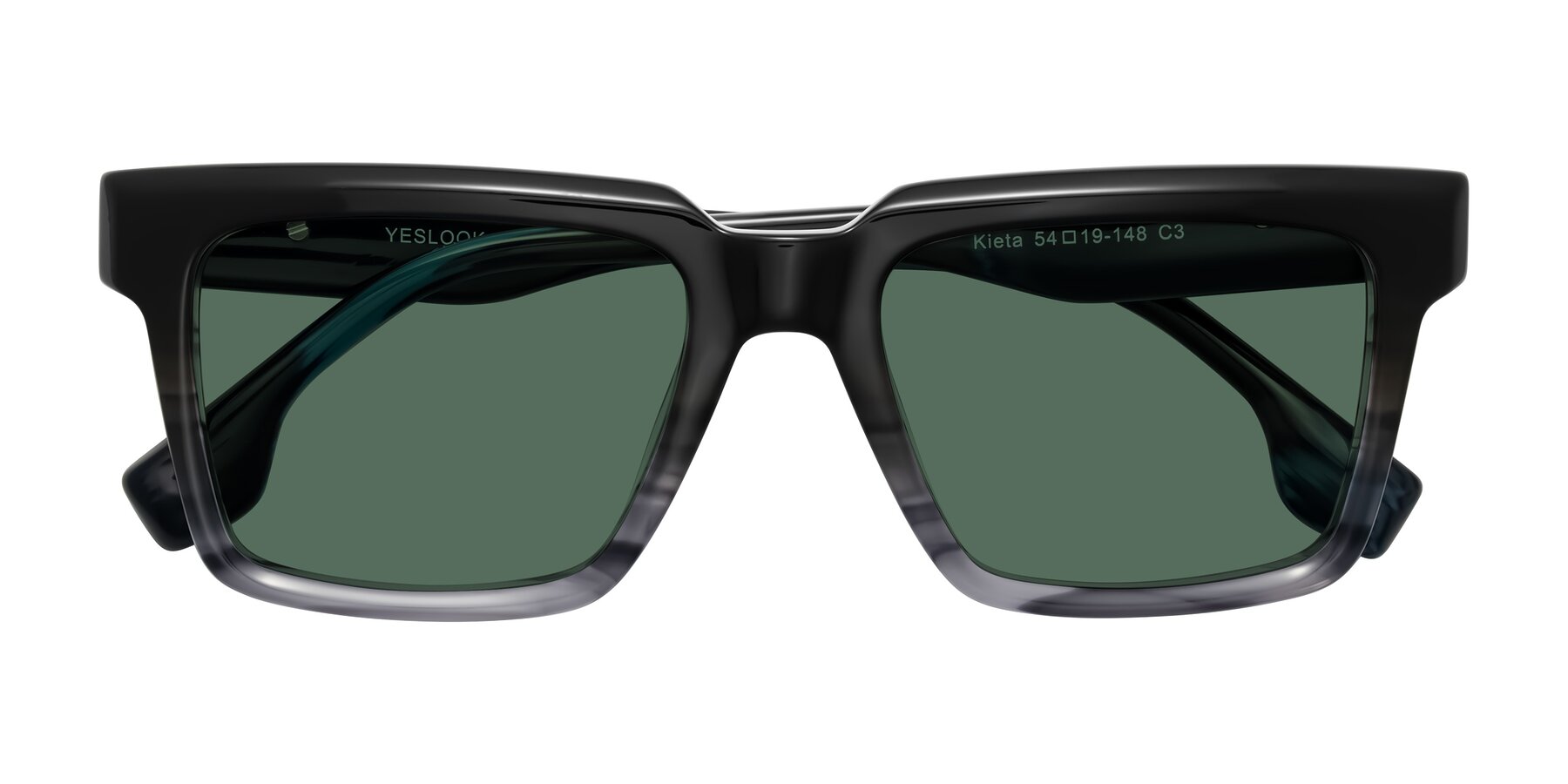 Folded Front of Kieta in Gradient Gray/Blue Striped with Green Polarized Lenses