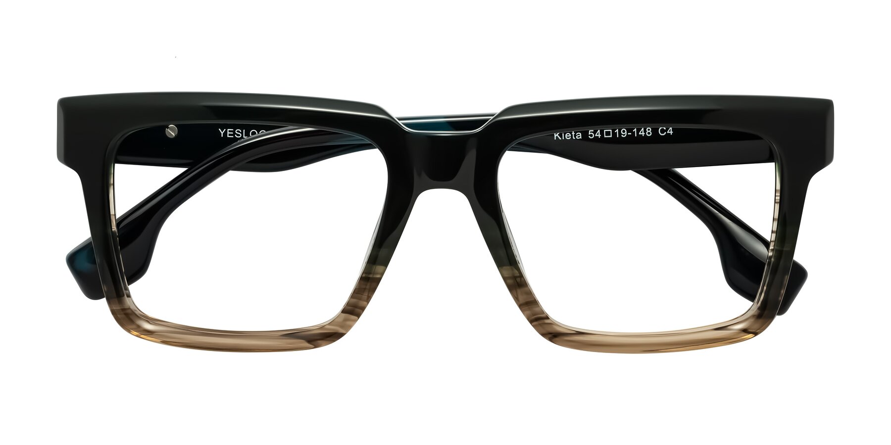 Folded Front of Kieta in Gradient Brown/Teal Striped with Clear Reading Eyeglass Lenses