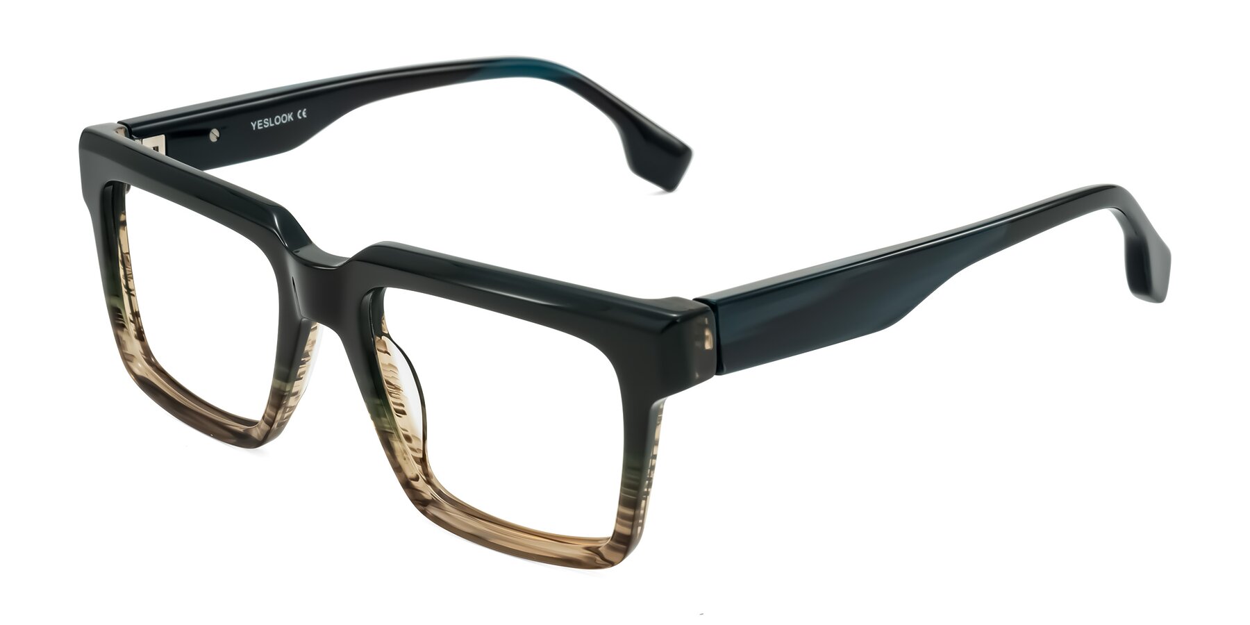 Angle of Kieta in Gradient Brown/Teal Striped with Clear Reading Eyeglass Lenses