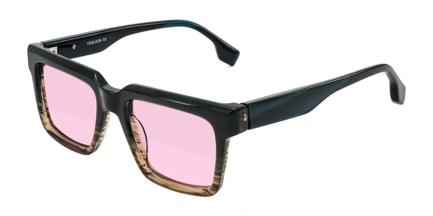Angle of Kieta in Gradient Brown/Teal Striped with Light Pink Tinted Lenses