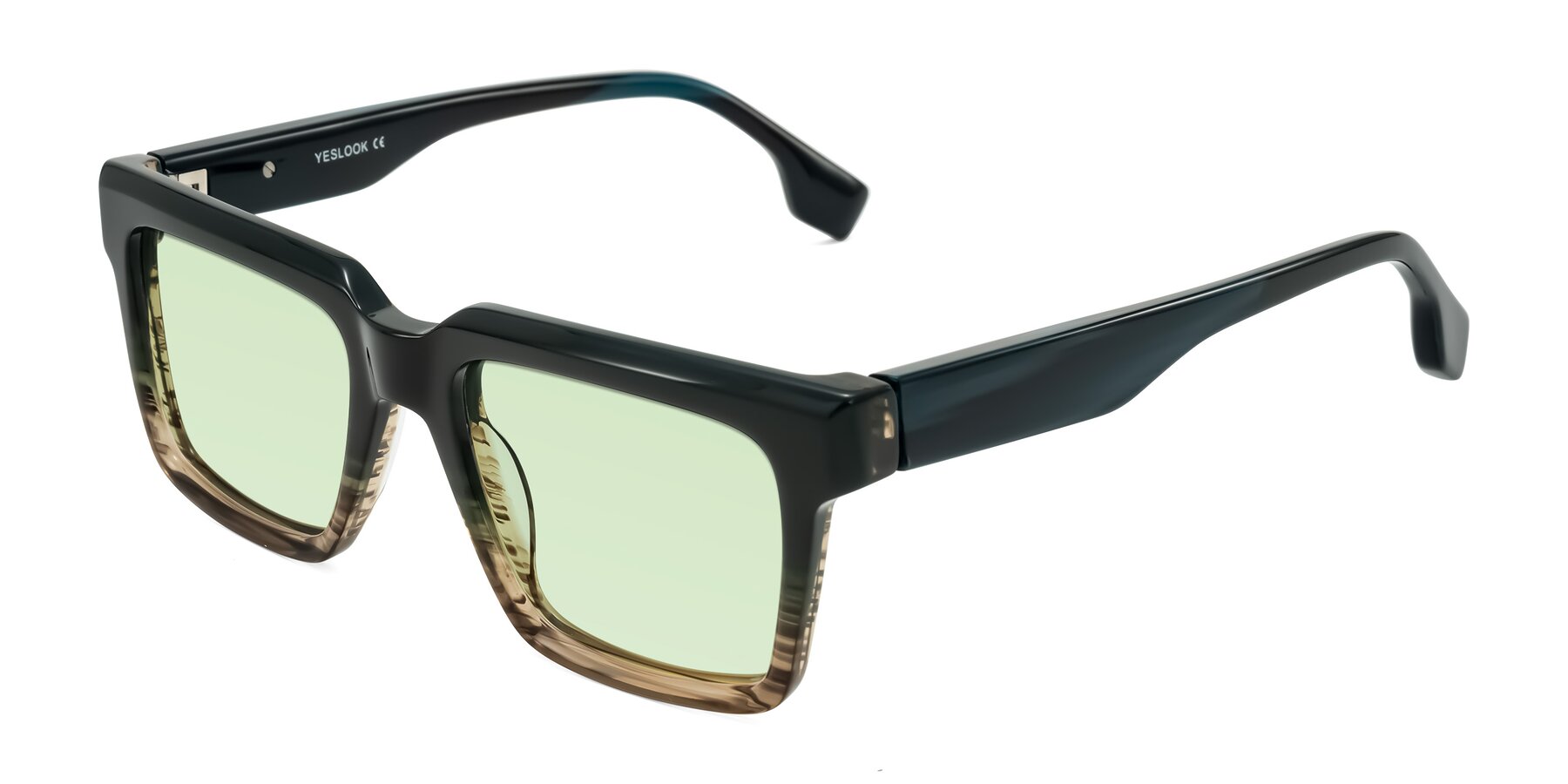 Angle of Kieta in Gradient Brown/Teal Striped with Light Green Tinted Lenses