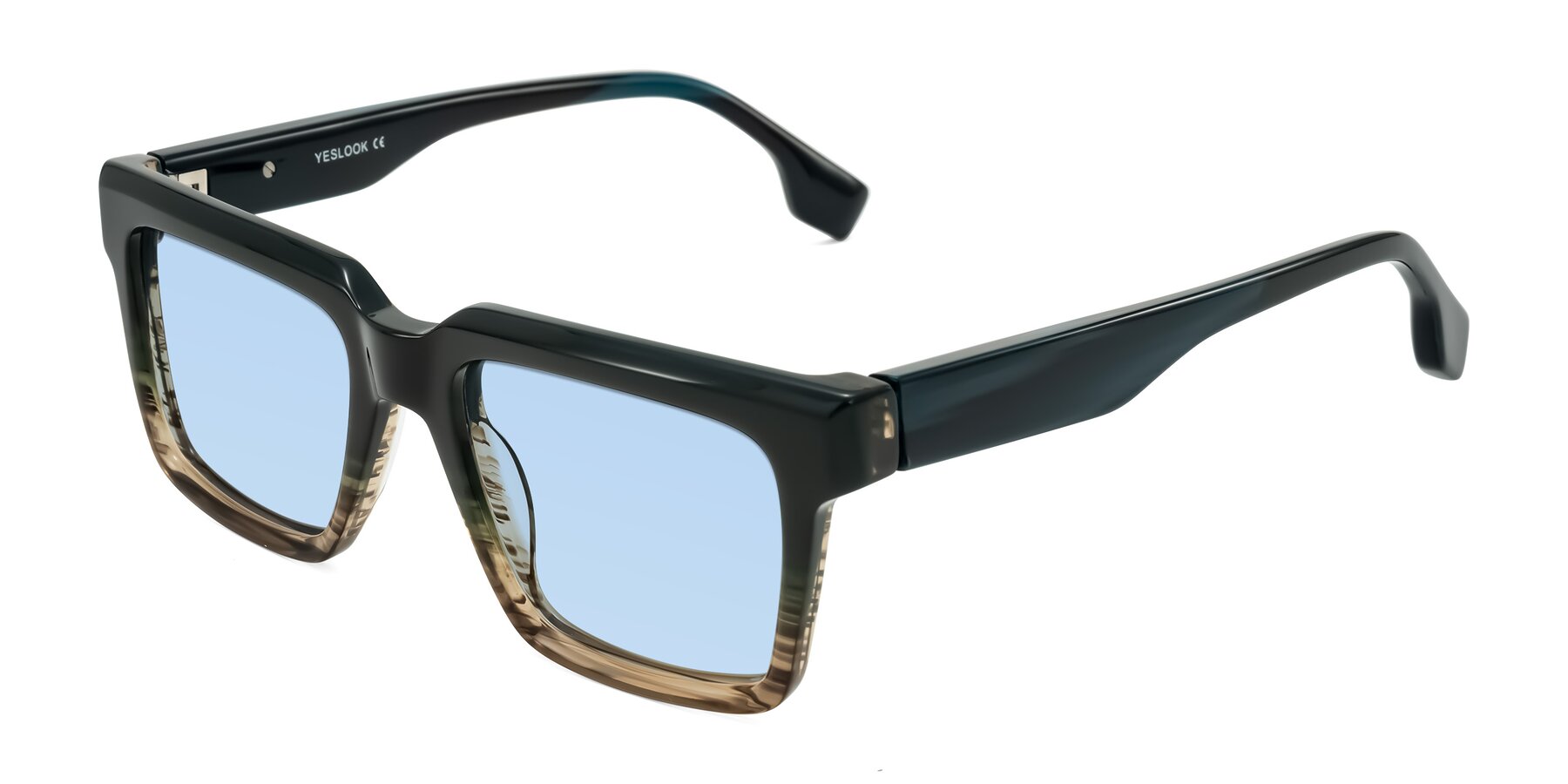 Angle of Kieta in Gradient Brown/Teal Striped with Light Blue Tinted Lenses
