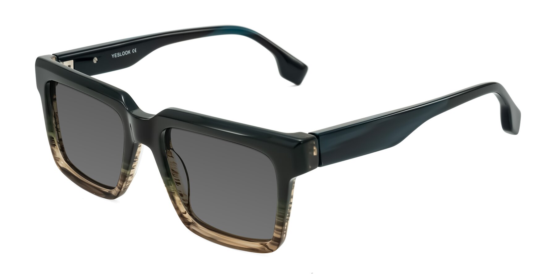 Angle of Kieta in Gradient Brown/Teal Striped with Medium Gray Tinted Lenses