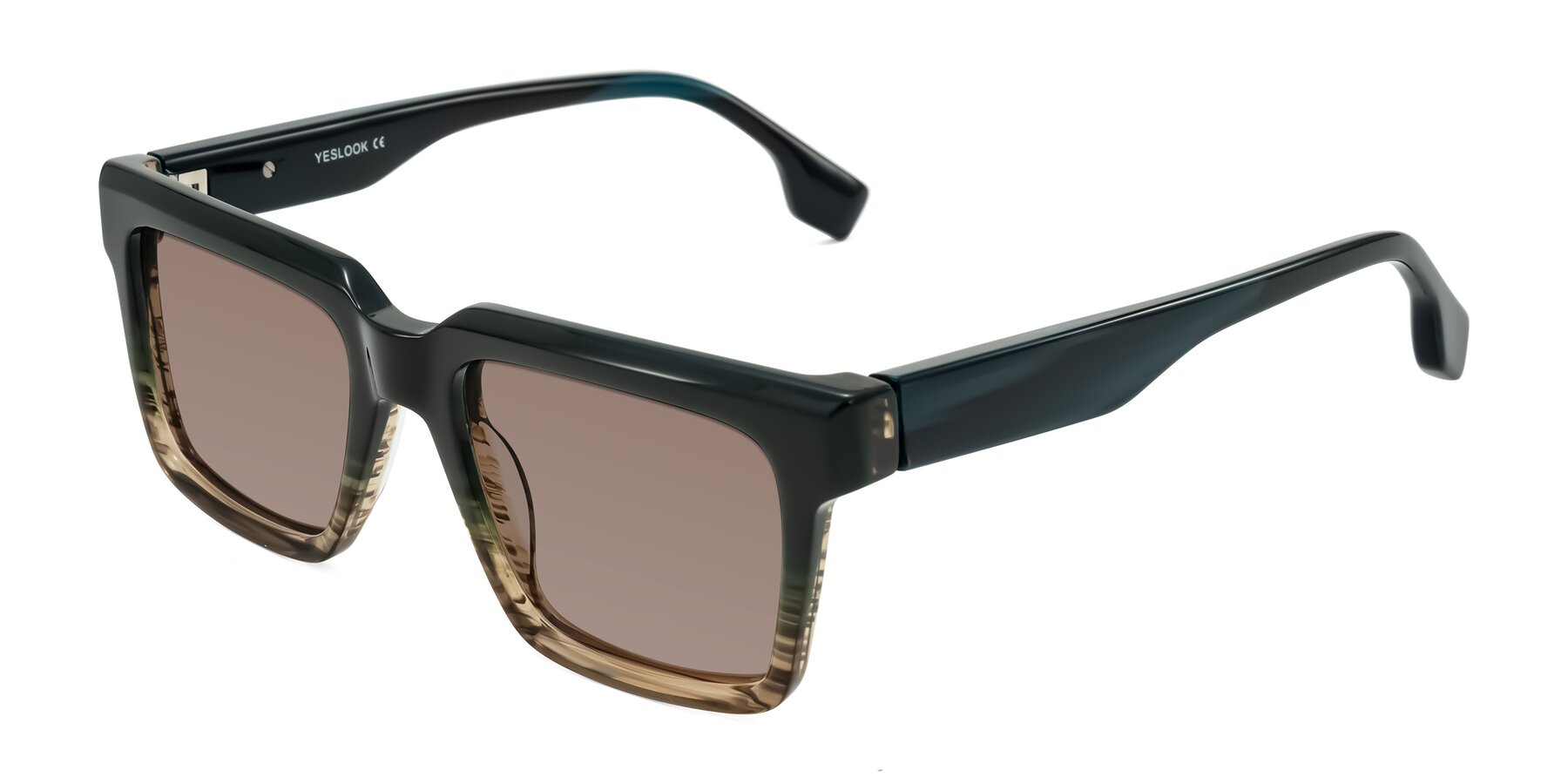 Angle of Kieta in Gradient Brown/Teal Striped with Medium Brown Tinted Lenses
