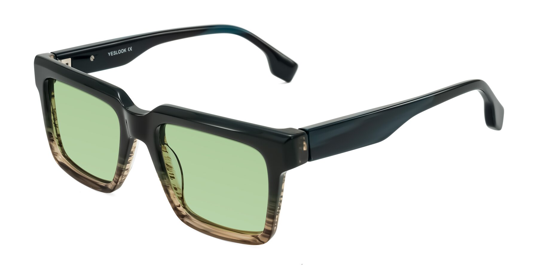 Angle of Kieta in Gradient Brown/Teal Striped with Medium Green Tinted Lenses