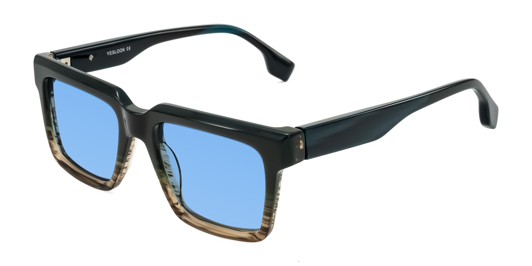 Angle of Kieta in Gradient Brown/Teal Striped with Medium Blue Tinted Lenses