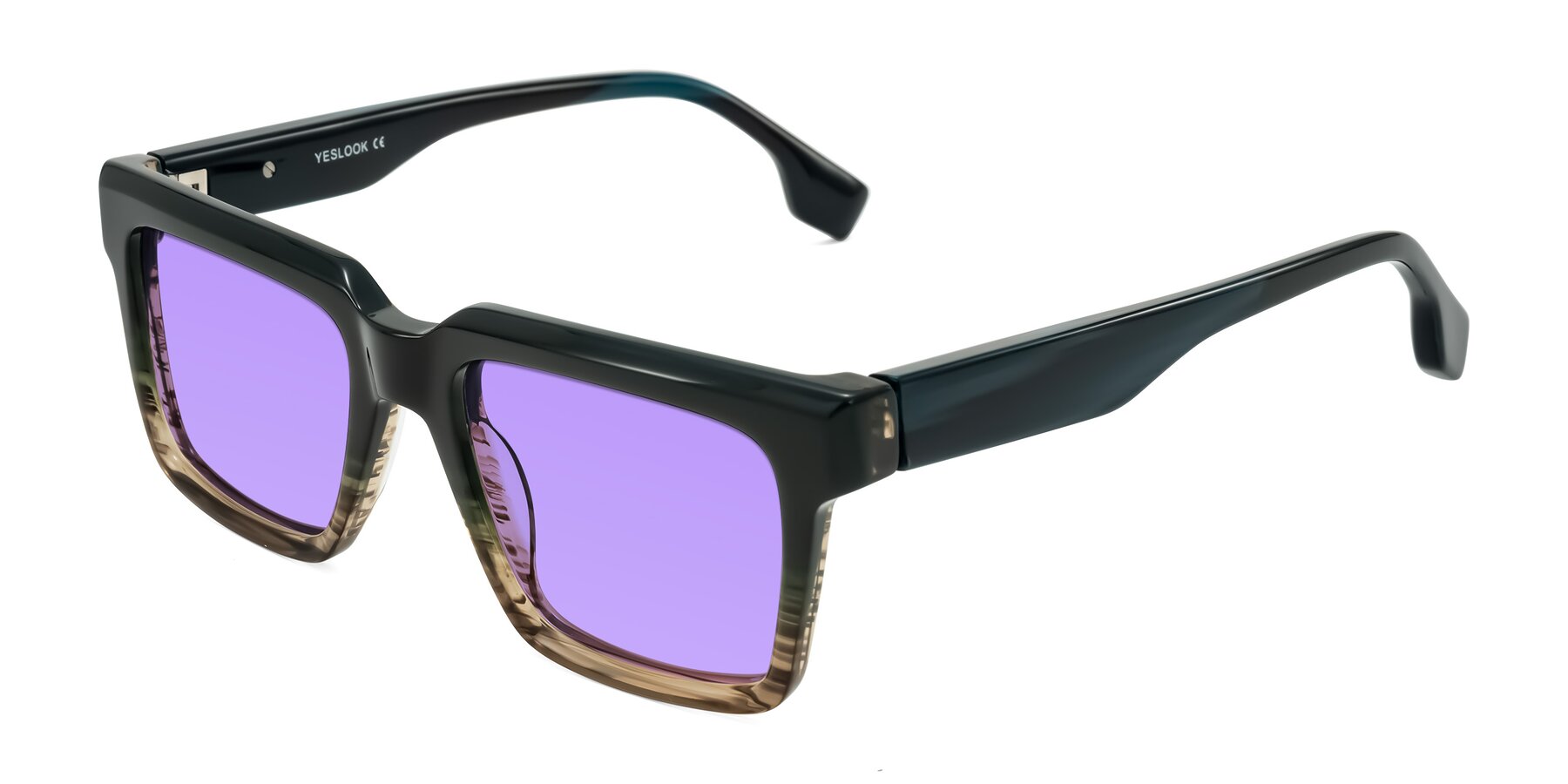 Angle of Kieta in Gradient Brown/Teal Striped with Medium Purple Tinted Lenses