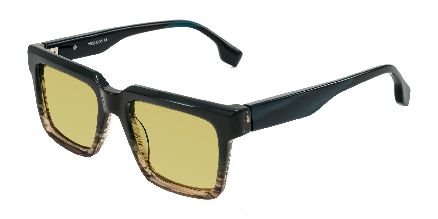 Angle of Kieta in Gradient Brown/Teal Striped with Medium Champagne Tinted Lenses