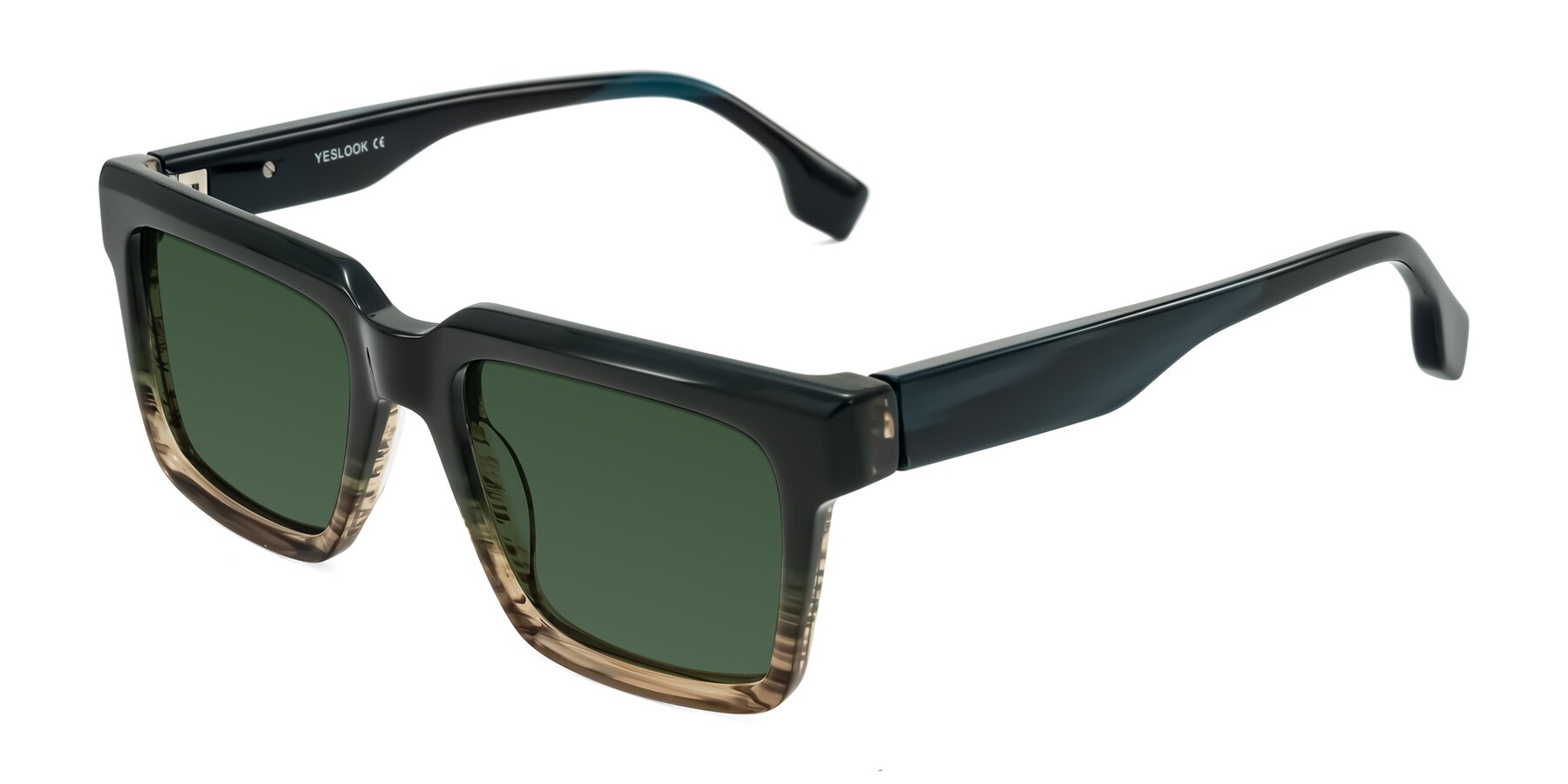 Angle of Kieta in Gradient Brown/Teal Striped with Green Tinted Lenses