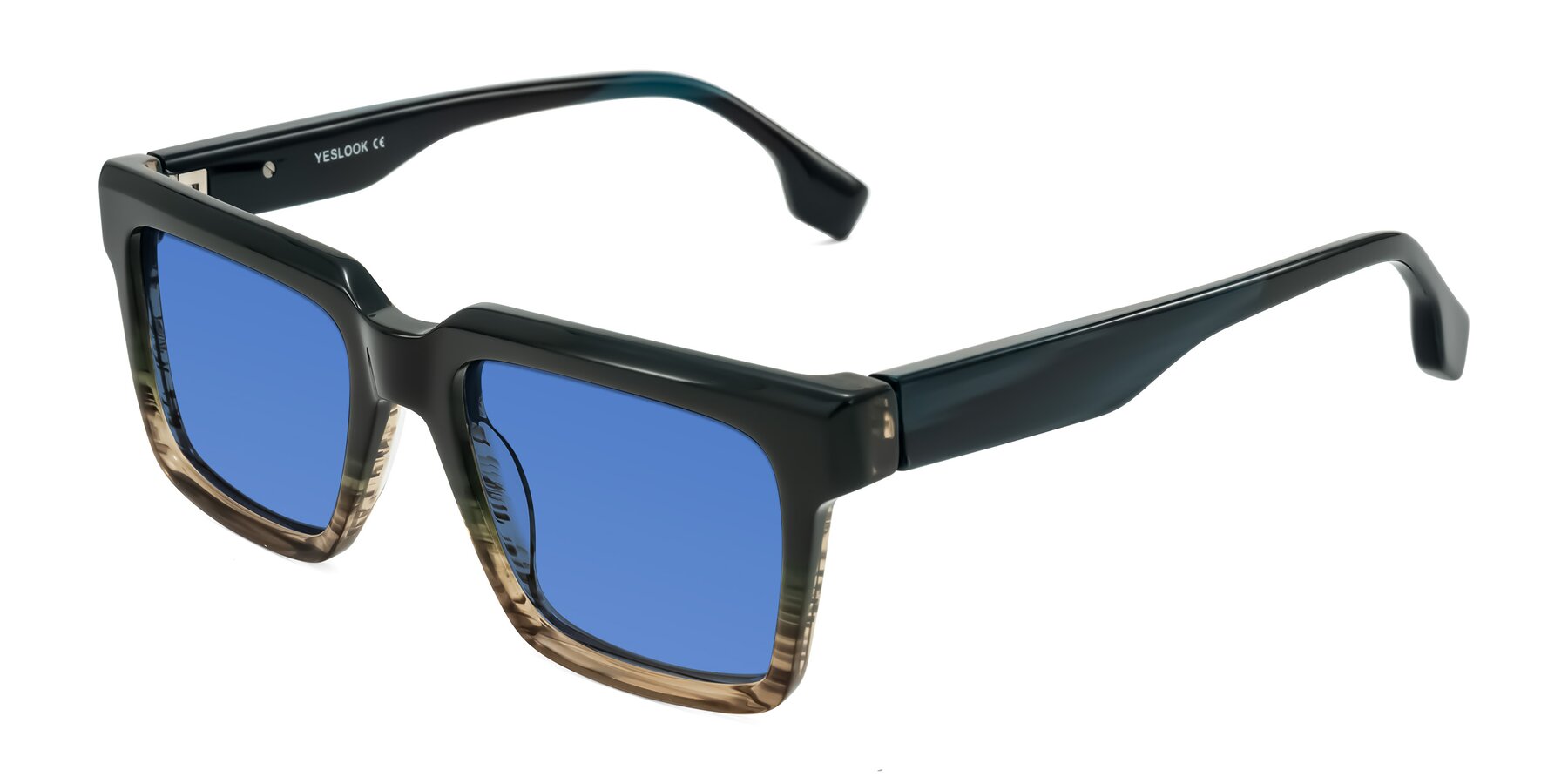 Angle of Kieta in Gradient Brown/Teal Striped with Blue Tinted Lenses
