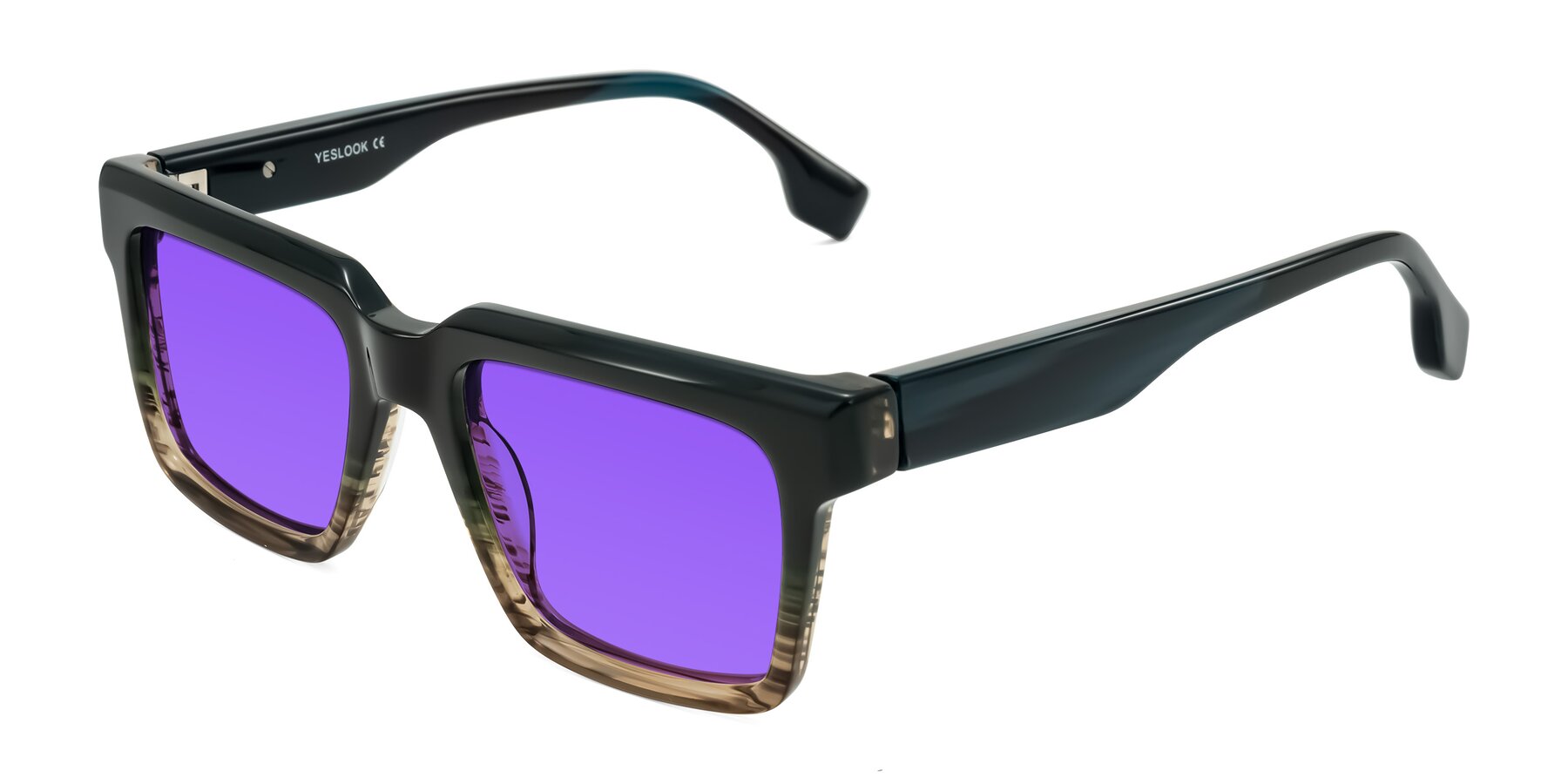 Angle of Kieta in Gradient Brown/Teal Striped with Purple Tinted Lenses