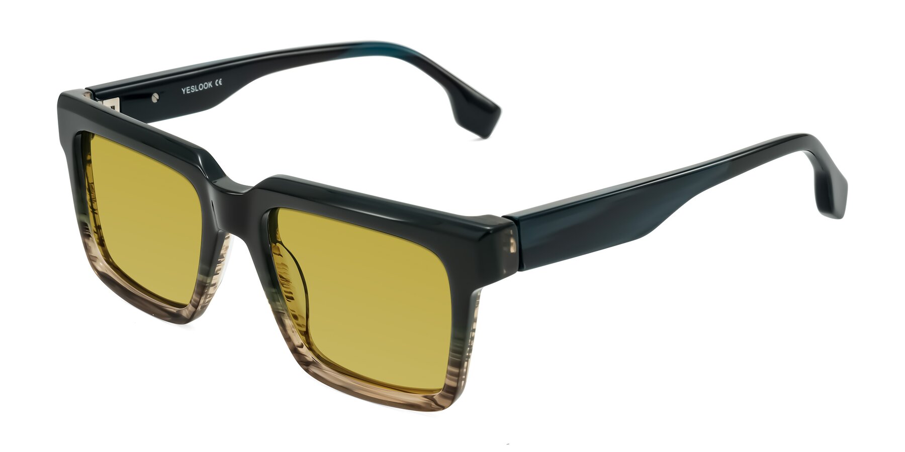 Angle of Kieta in Gradient Brown/Teal Striped with Champagne Tinted Lenses