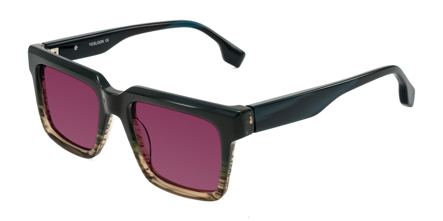 Angle of Kieta in Gradient Brown/Teal Striped with Wine Tinted Lenses