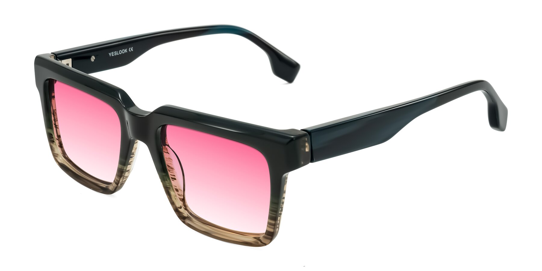 Angle of Kieta in Gradient Brown/Teal Striped with Pink Gradient Lenses