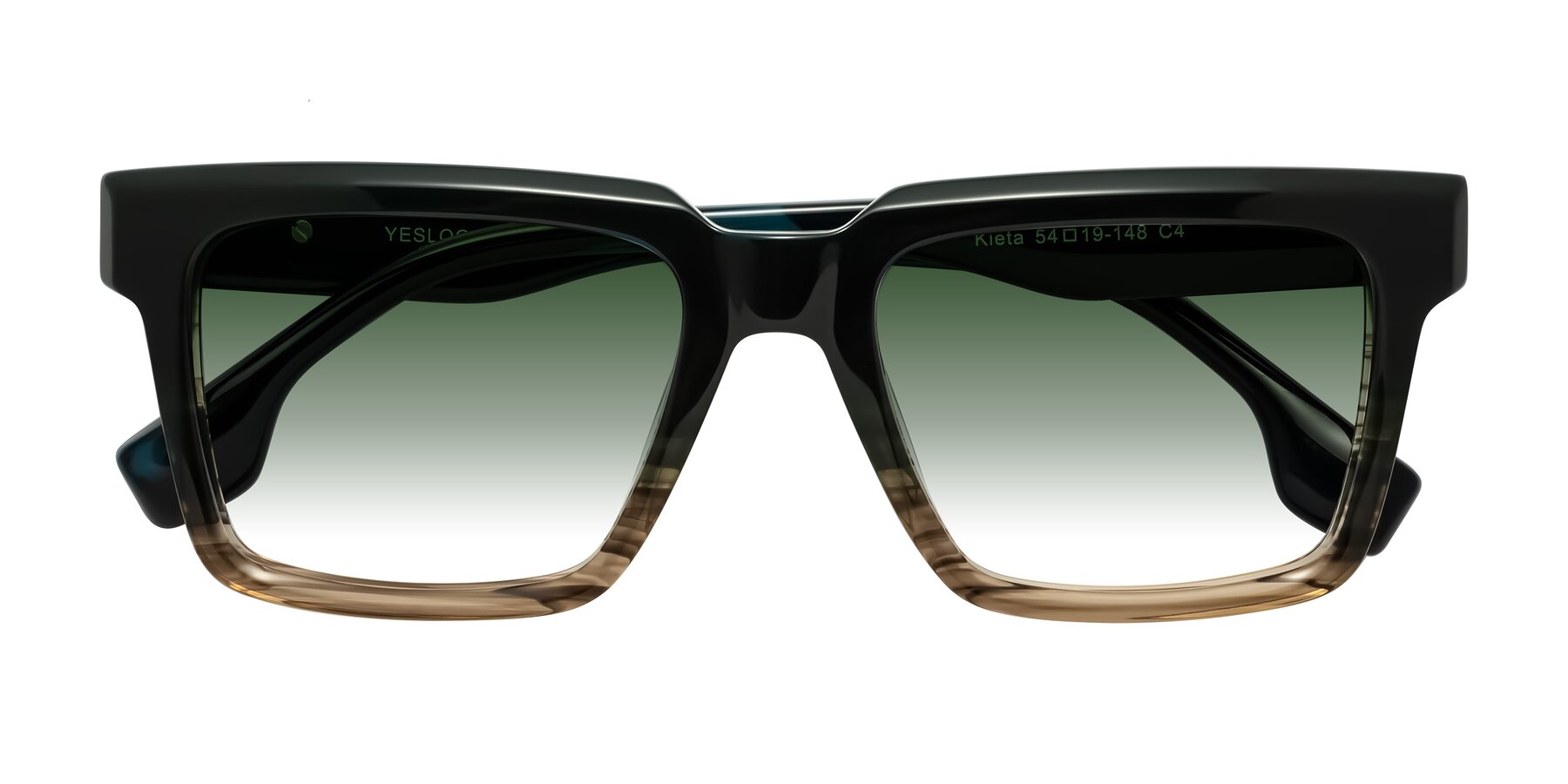 Folded Front of Kieta in Gradient Brown/Teal Striped with Green Gradient Lenses