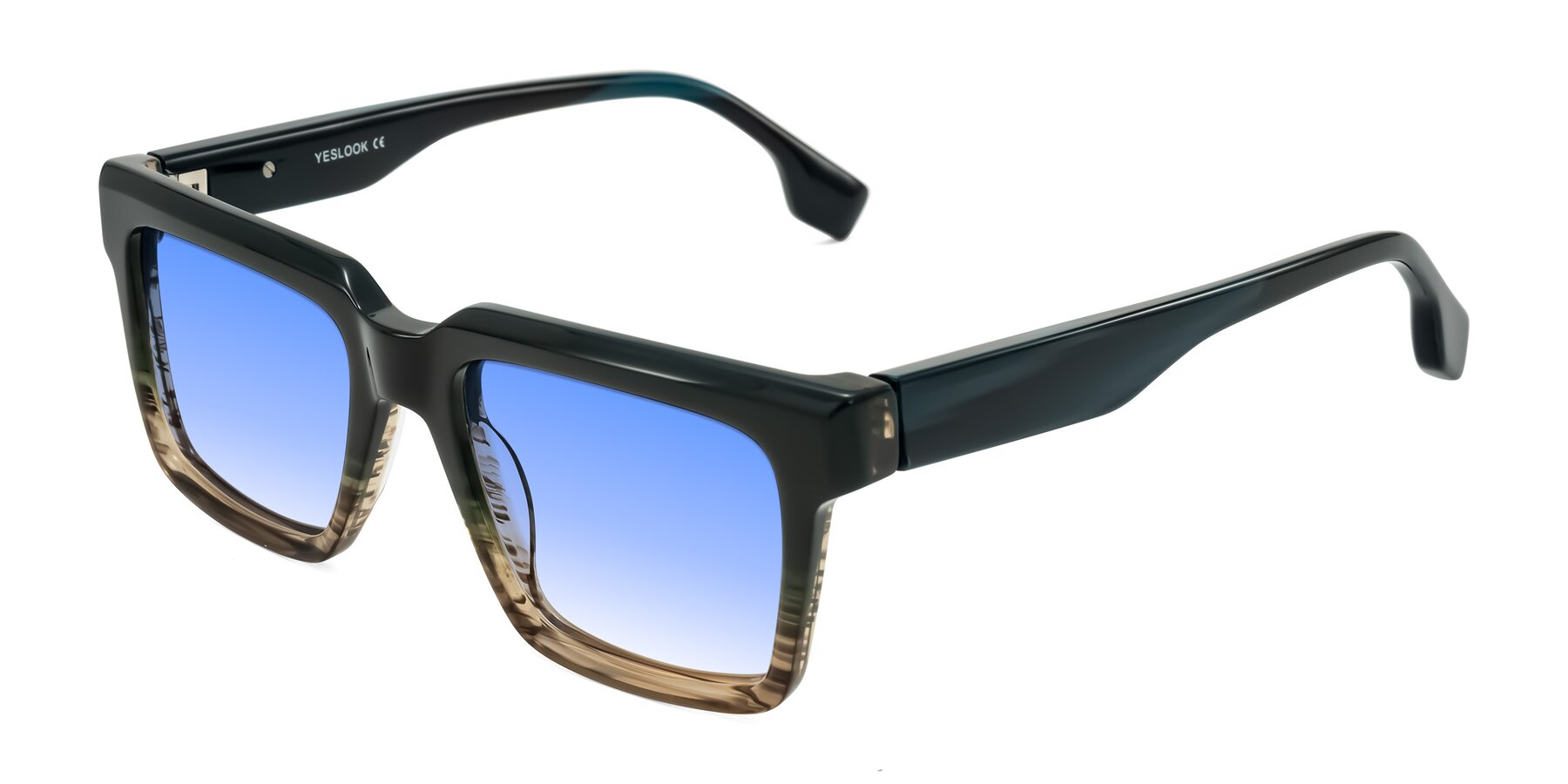 Angle of Kieta in Gradient Brown/Teal Striped with Blue Gradient Lenses