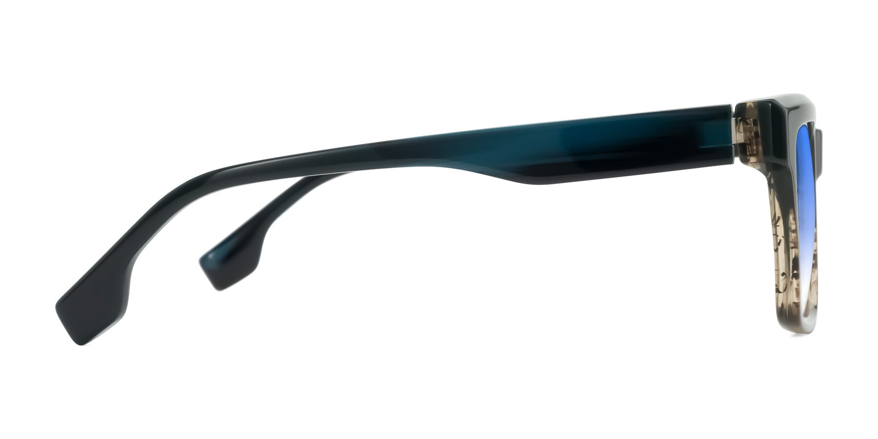 Side of Kieta in Gradient Brown/Teal Striped with Blue Gradient Lenses