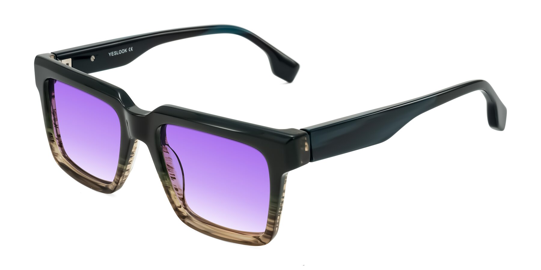 Angle of Kieta in Gradient Brown/Teal Striped with Purple Gradient Lenses
