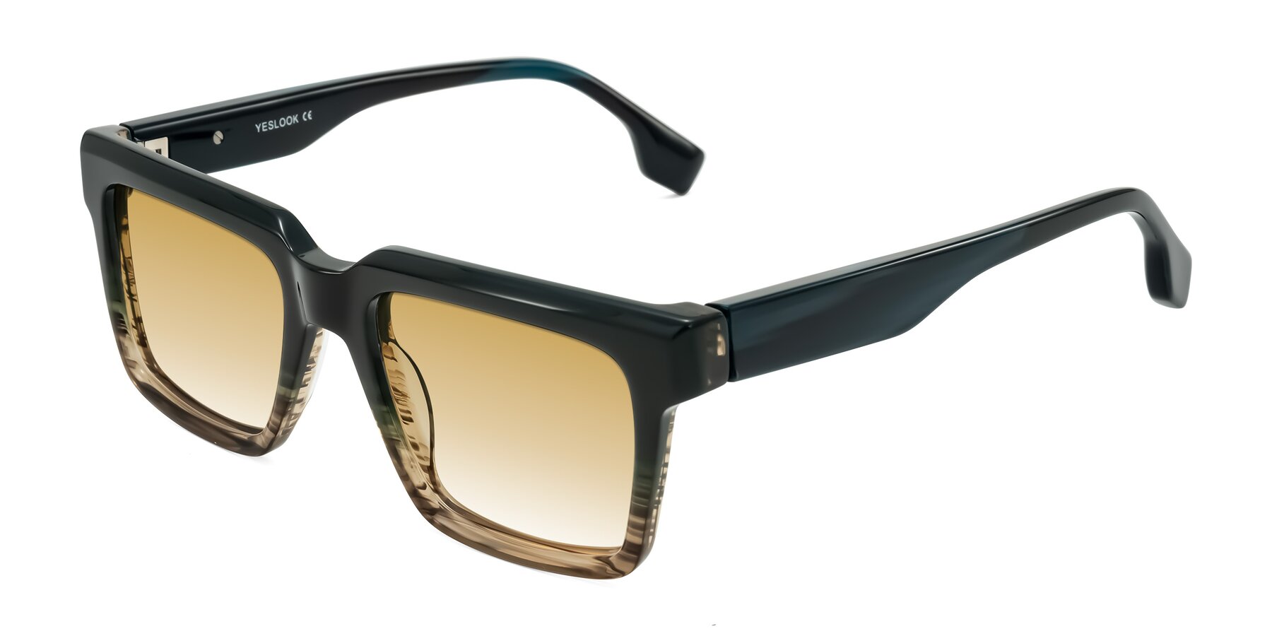 Angle of Kieta in Gradient Brown/Teal Striped with Champagne Gradient Lenses