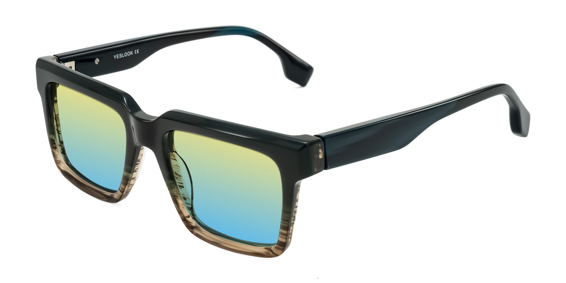 Angle of Kieta in Gradient Brown/Teal Striped with Yellow / Blue Gradient Lenses