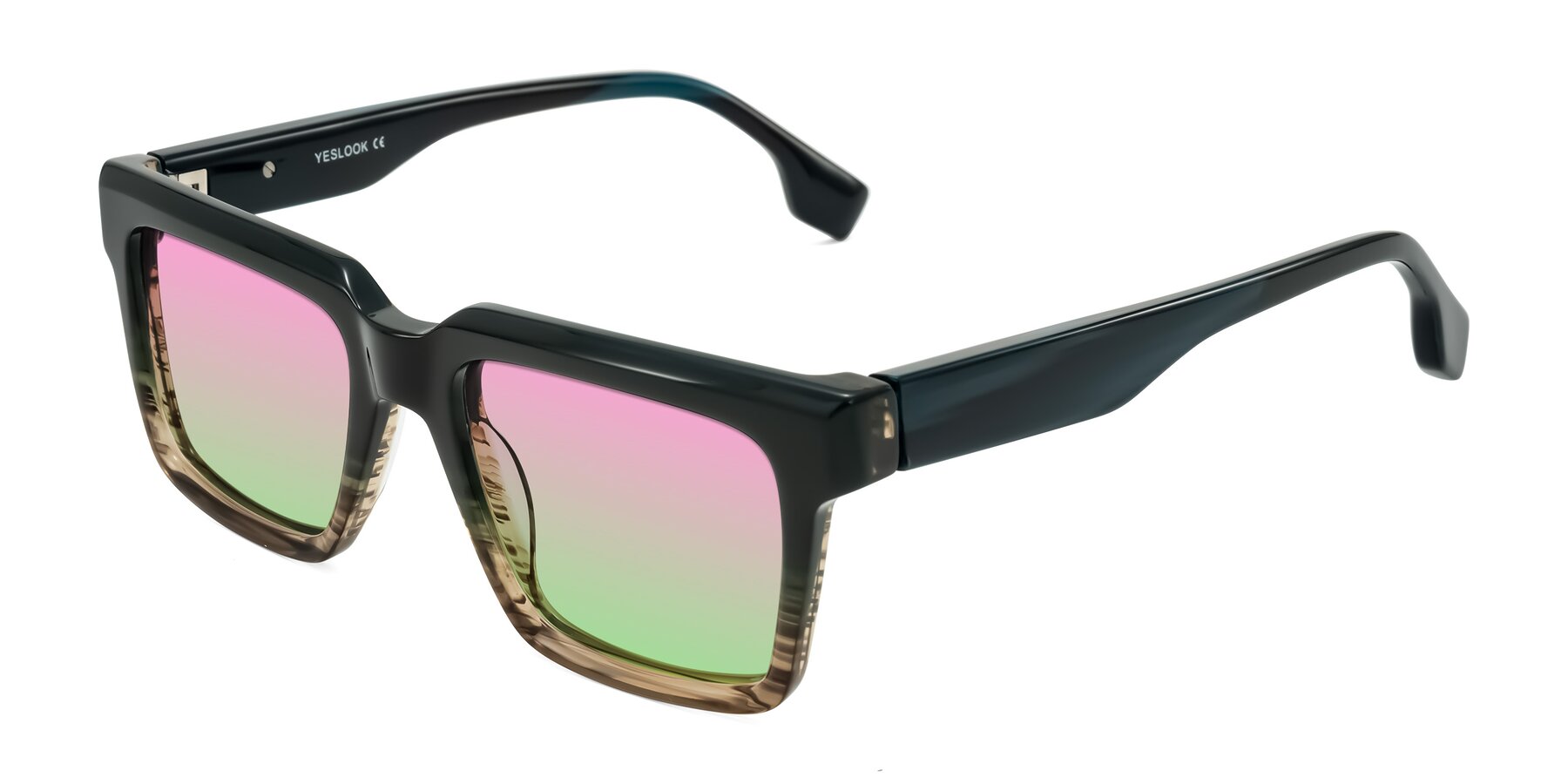 Angle of Kieta in Gradient Brown/Teal Striped with Pink / Green Gradient Lenses