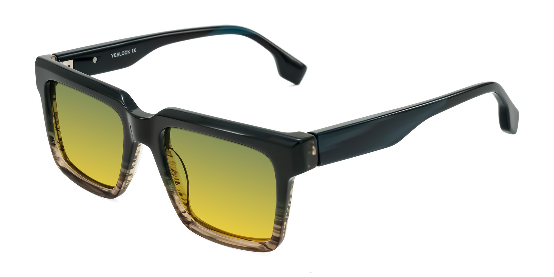Angle of Kieta in Gradient Brown/Teal Striped with Green / Yellow Gradient Lenses